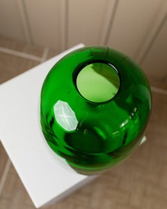 XXL Vintage Vase Green Glass Stockholm Series, 1990s Oval Mid Century Design