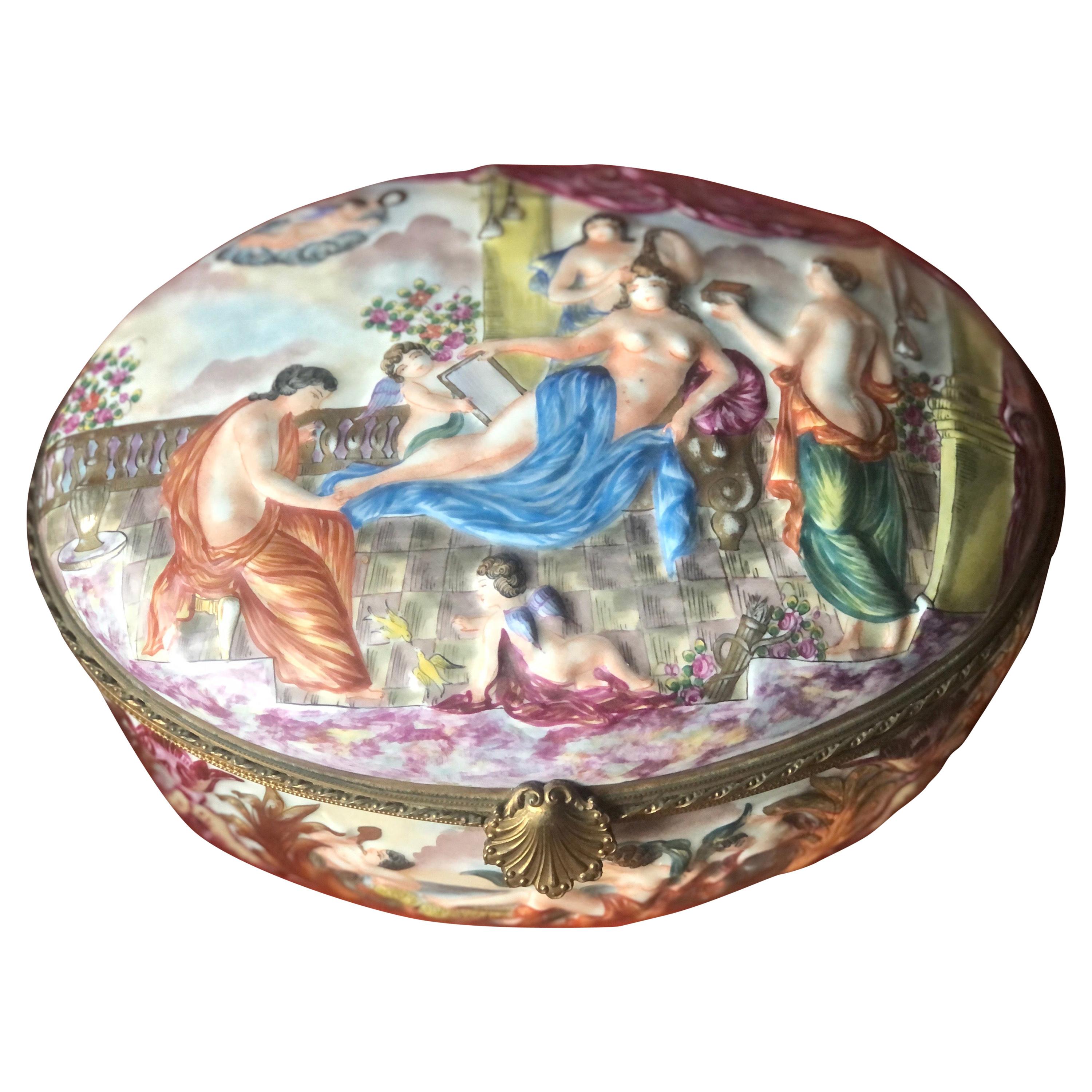 XXth Century Antique Italian Porcelain Box Capodimonte Richly Decorated