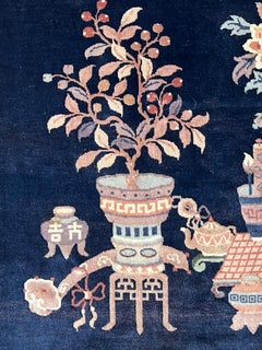 XXth Century Blue Brown and White Floreal Peking Rug, about 1910
