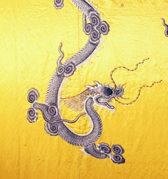 XX. th Century Chinese Silk Embroidered Whit Two Dragons and the Fireball