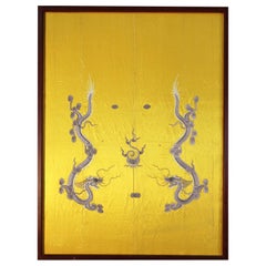 XX. th Century Chinese Silk Embroidered Whit Two Dragons and the Fireball
