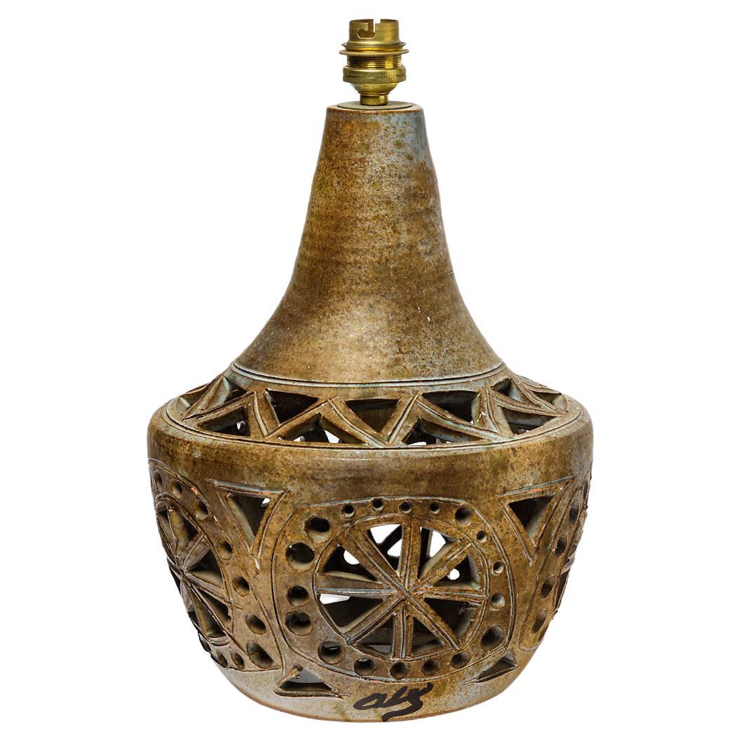 Braune Keramik-Tischlampe von Agnes Escala, 1970 Lighting, Design XX. Jahrhundert
