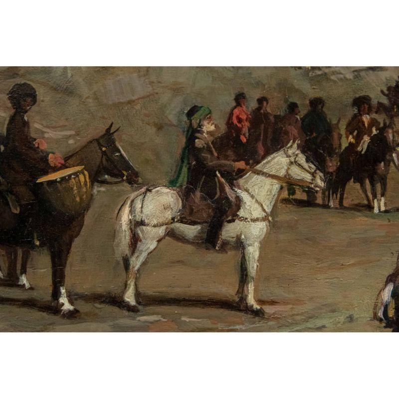 Italian XXth Century Gathering of The Caucasus Riders Painting Oil on Canvas by Chiacigh