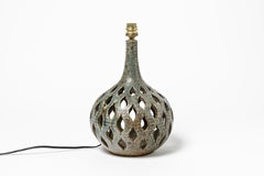 Lampe de bureau en céramique bleue et grise en grès Bodin La Borne, fabriquée à la main au XXe siècle
