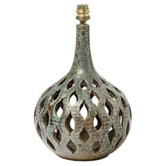 Lampada da tavolo in ceramica blu e gres grigio del XX secolo fatta a mano Bodin La Borne