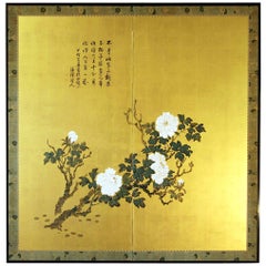 XX°th Century Japanese Folding Screen Two Panels Gold Leaf
