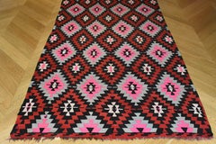 XXth Century Kilim Geomtric Anatolian Rug Red and Yellow, ca 1950