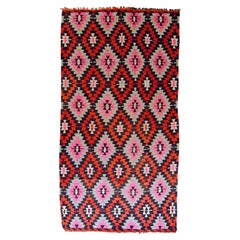 Tapis Kilim anatolien géométrique rouge et jaune du XXe siècle, vers 1950