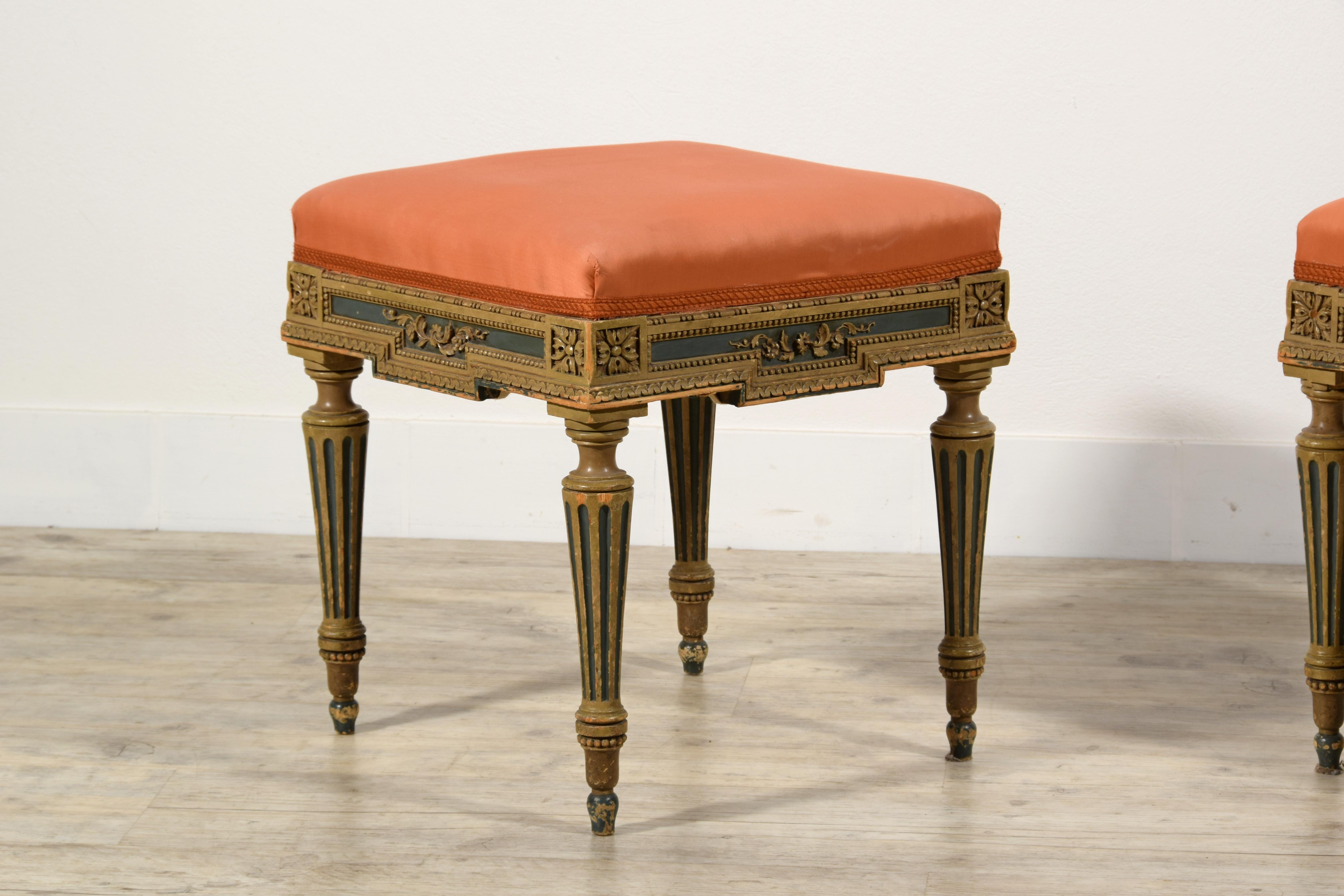 20th Century XXth Century, Pair of Italian Neoclassical Style Lacquered Wood Stools For Sale