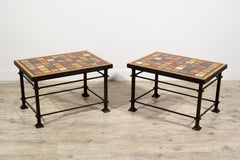 XXth Century, Pair of Roman Coffee Tables with Lacquered Wood Top