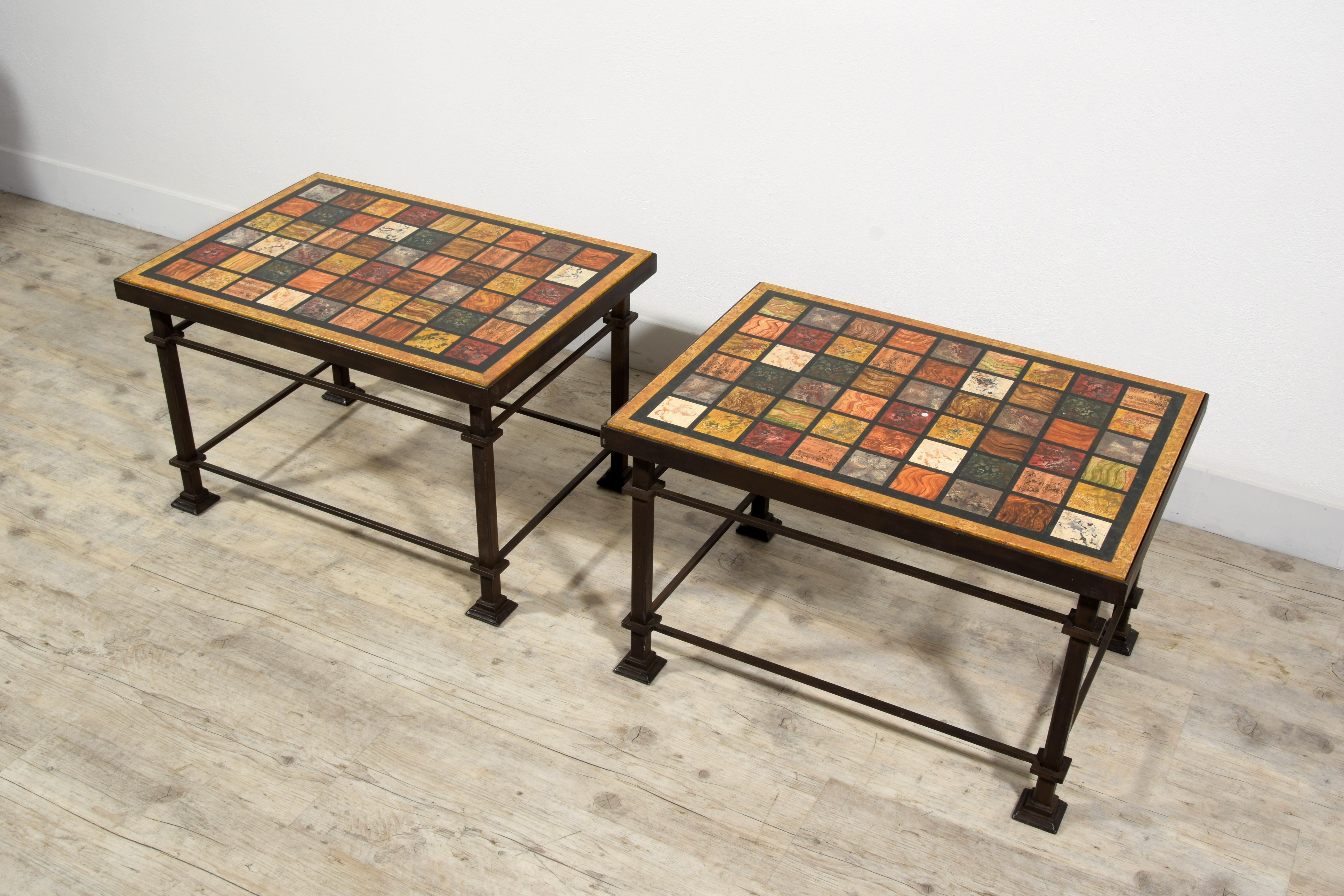 Mid-20th Century XXth Century, Pair of Roman Coffee Tables with Lacquered Wood Top For Sale