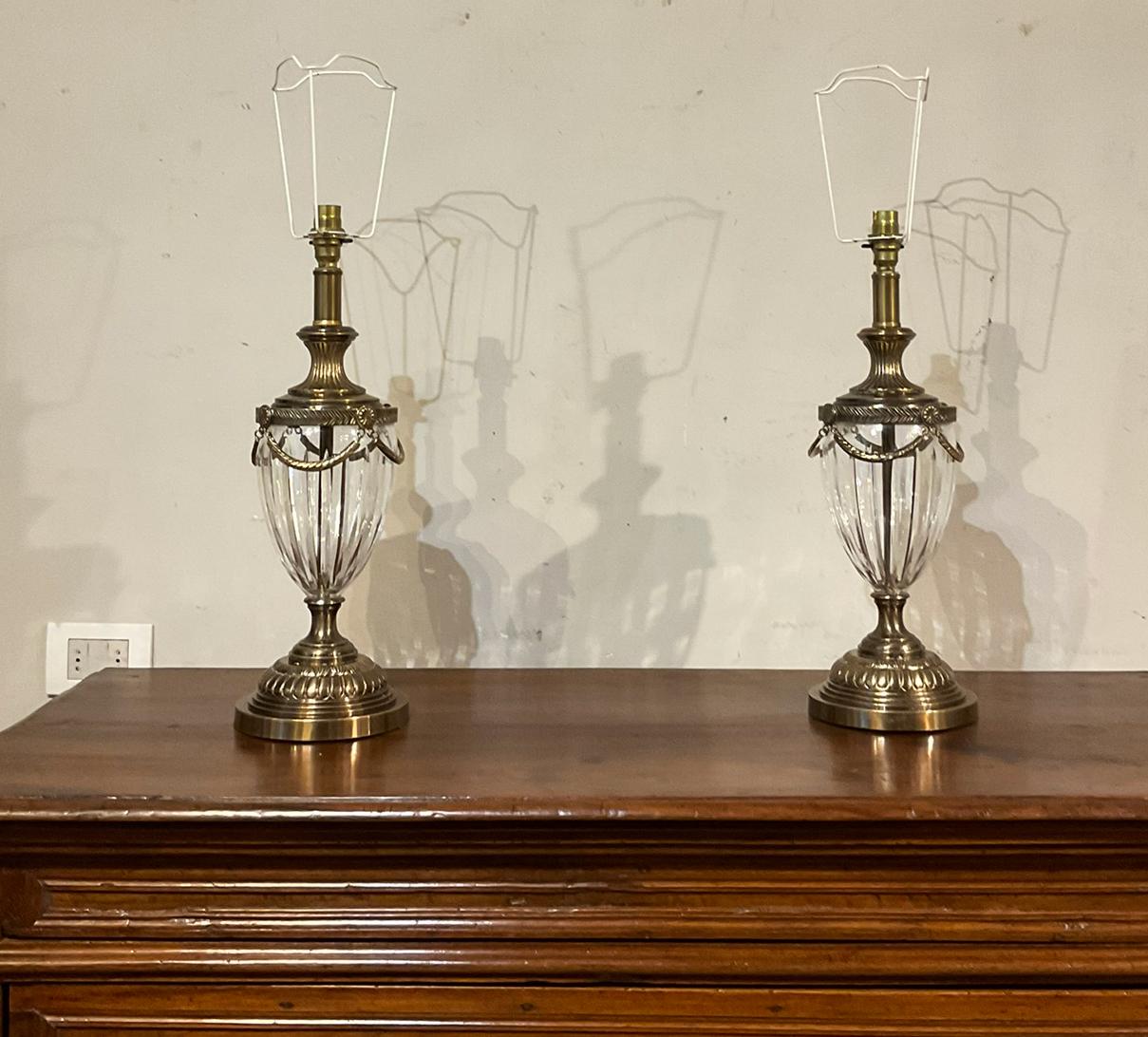 Neoclassical XXTh  Century silvered bronze lamps Italian manifacture
