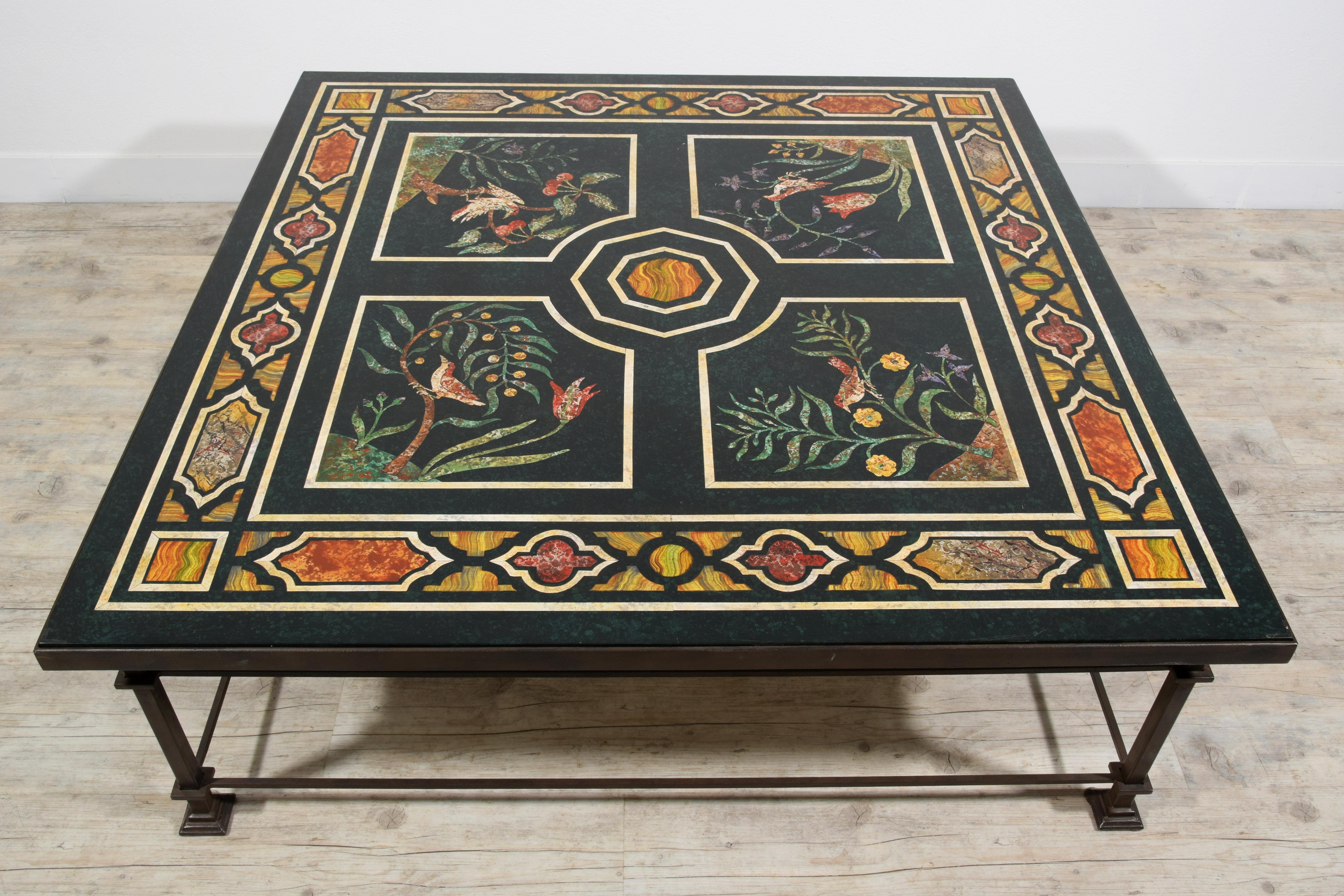 Renaissance  XXth Century, Tuscan Large Square Coffee Table with Lacquered Wood  For Sale