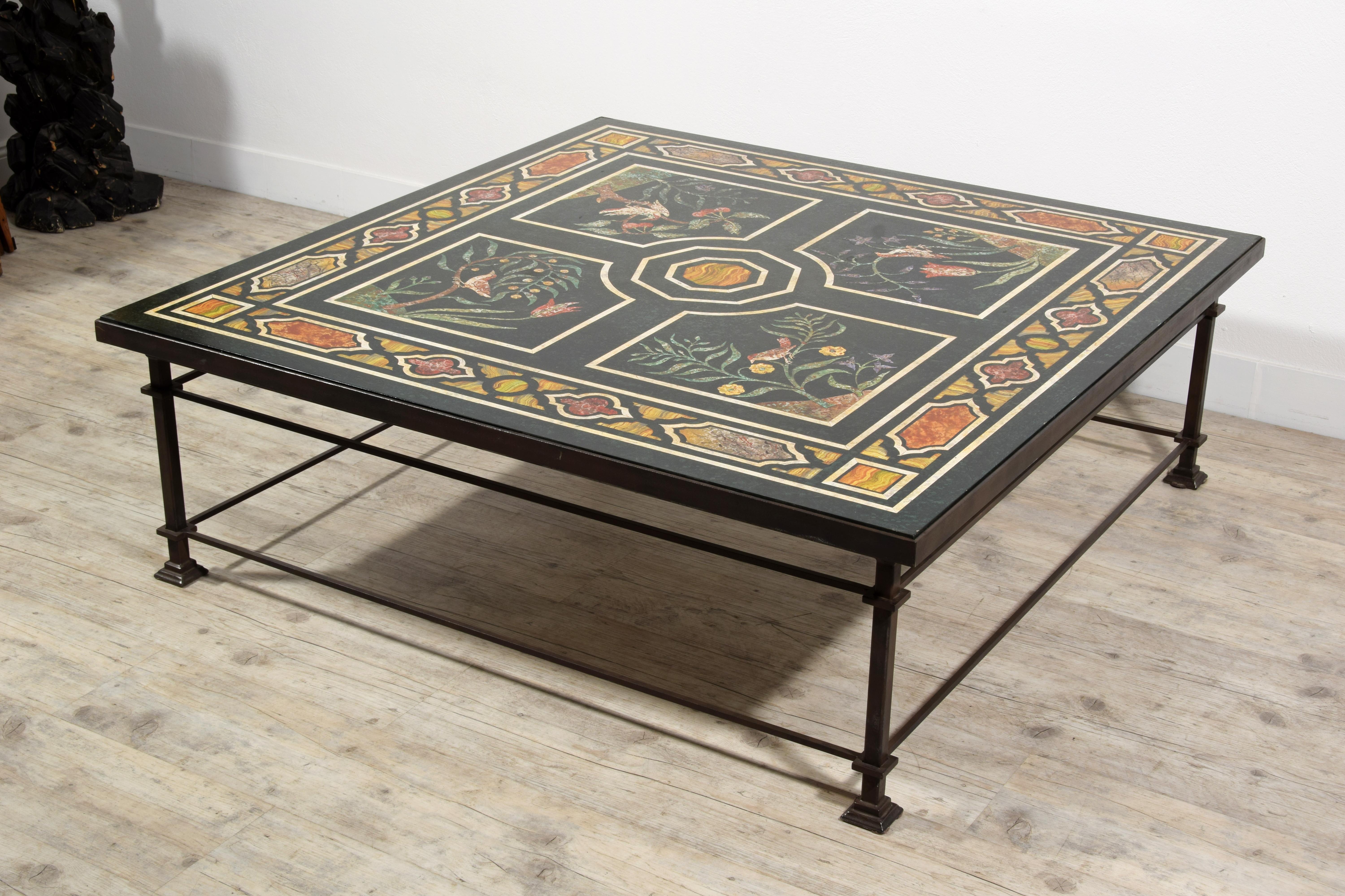 Italian  XXth Century, Tuscan Large Square Coffee Table with Lacquered Wood  For Sale
