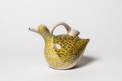 Jarra de Cerámica Blanca y Amarilla Siglo XX Pájaro de Pierre Roulot 1951