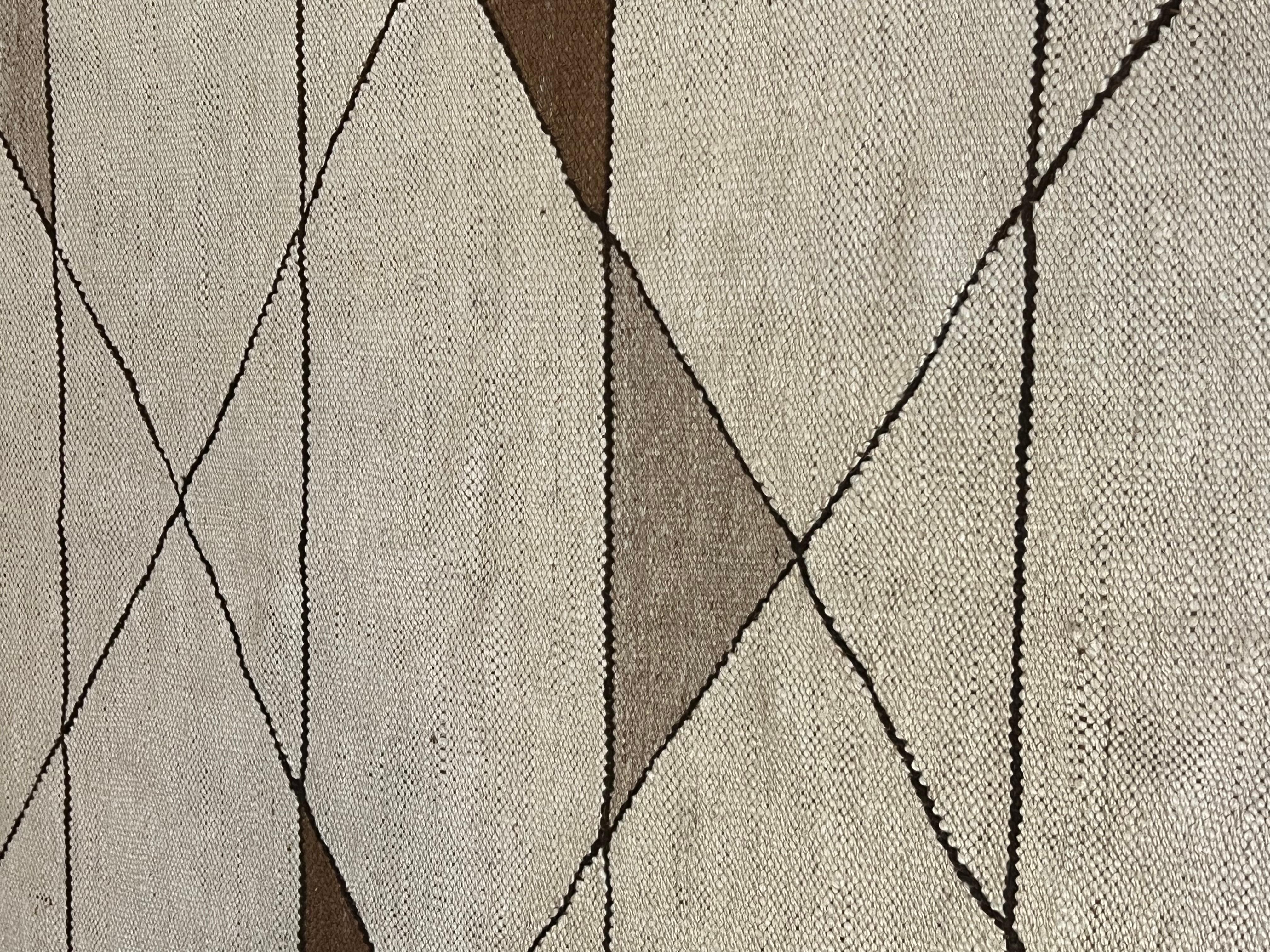 Wool XXth Century White Grey and Brown Geometric Polish Kilim from 70’s For Sale