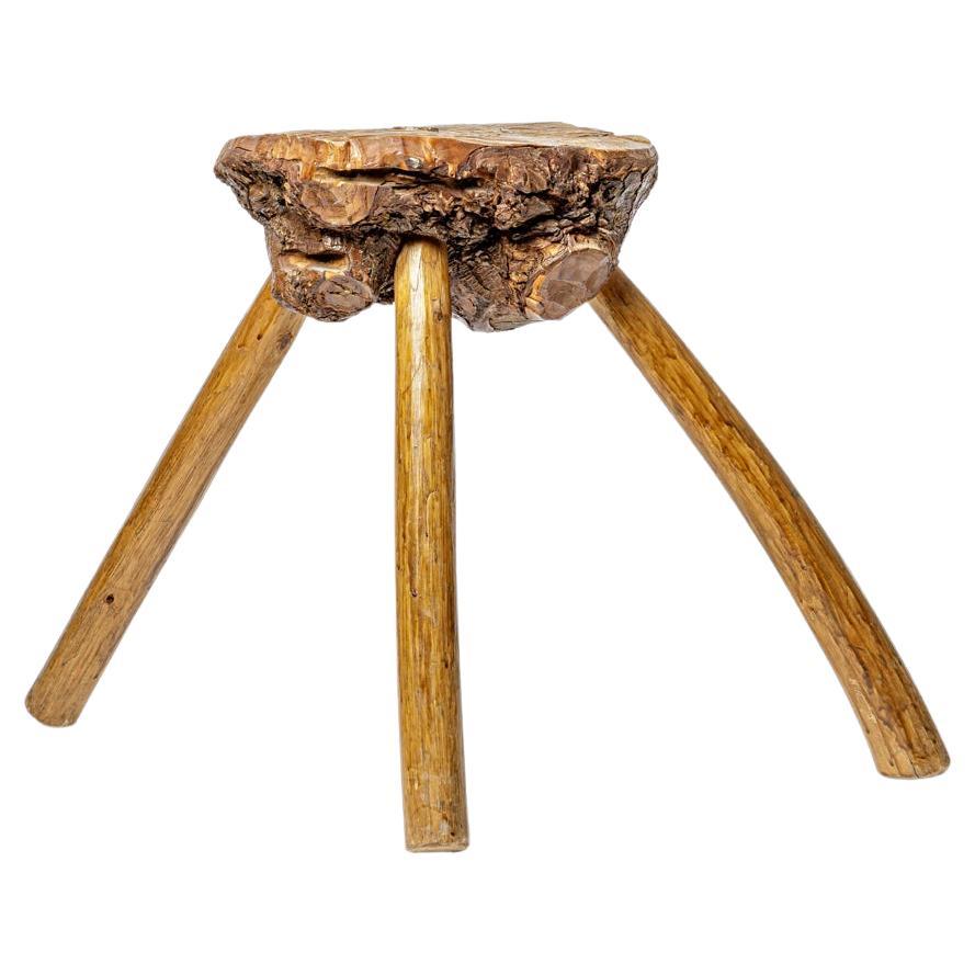 XXth century wood stool center of France circa 1950 traditional design For Sale