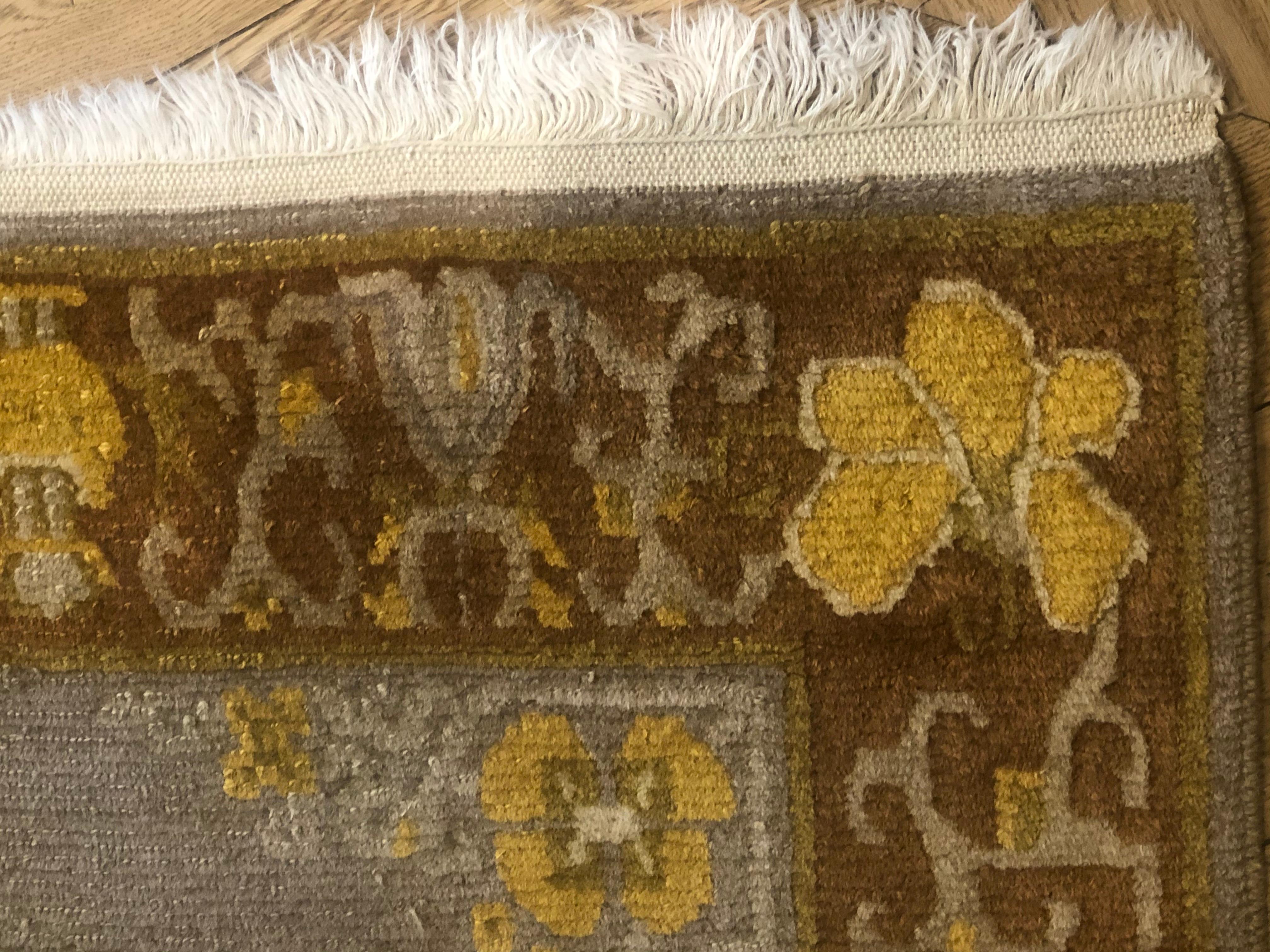 XXth Century Yellow Grey and Brown Mantra Nepalese Prayer Rug, About 1980 For Sale 3