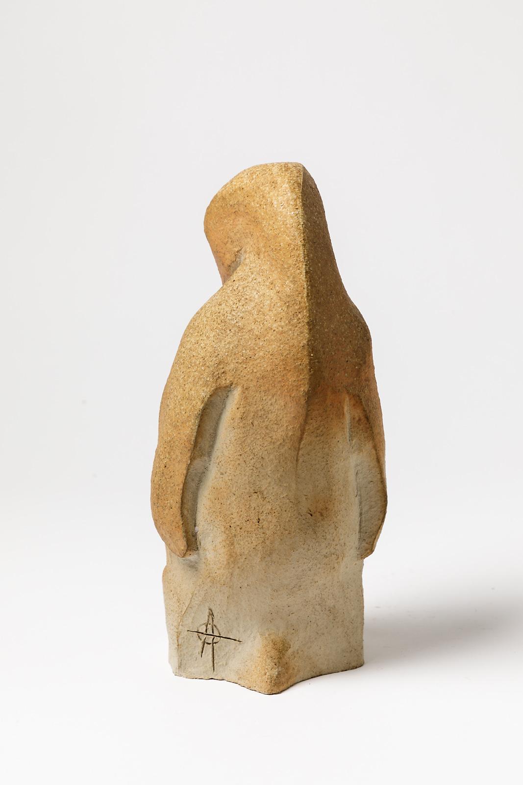 Brauner Penguin aus Steingut, Keramikskulptur von Annie Maume aus dem 20. Jahrhundert, 1970 (Französisch) im Angebot
