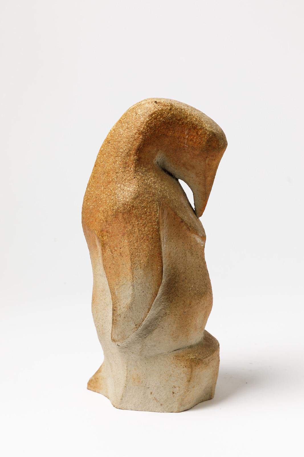 Brauner Penguin aus Steingut, Keramikskulptur von Annie Maume aus dem 20. Jahrhundert, 1970 im Zustand „Hervorragend“ im Angebot in Neuilly-en- sancerre, FR