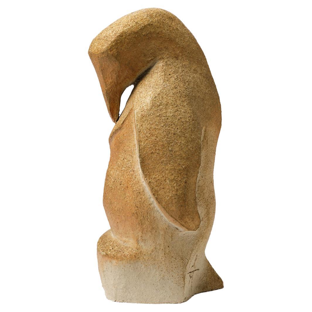 Brauner Penguin aus Steingut, Keramikskulptur von Annie Maume aus dem 20. Jahrhundert, 1970