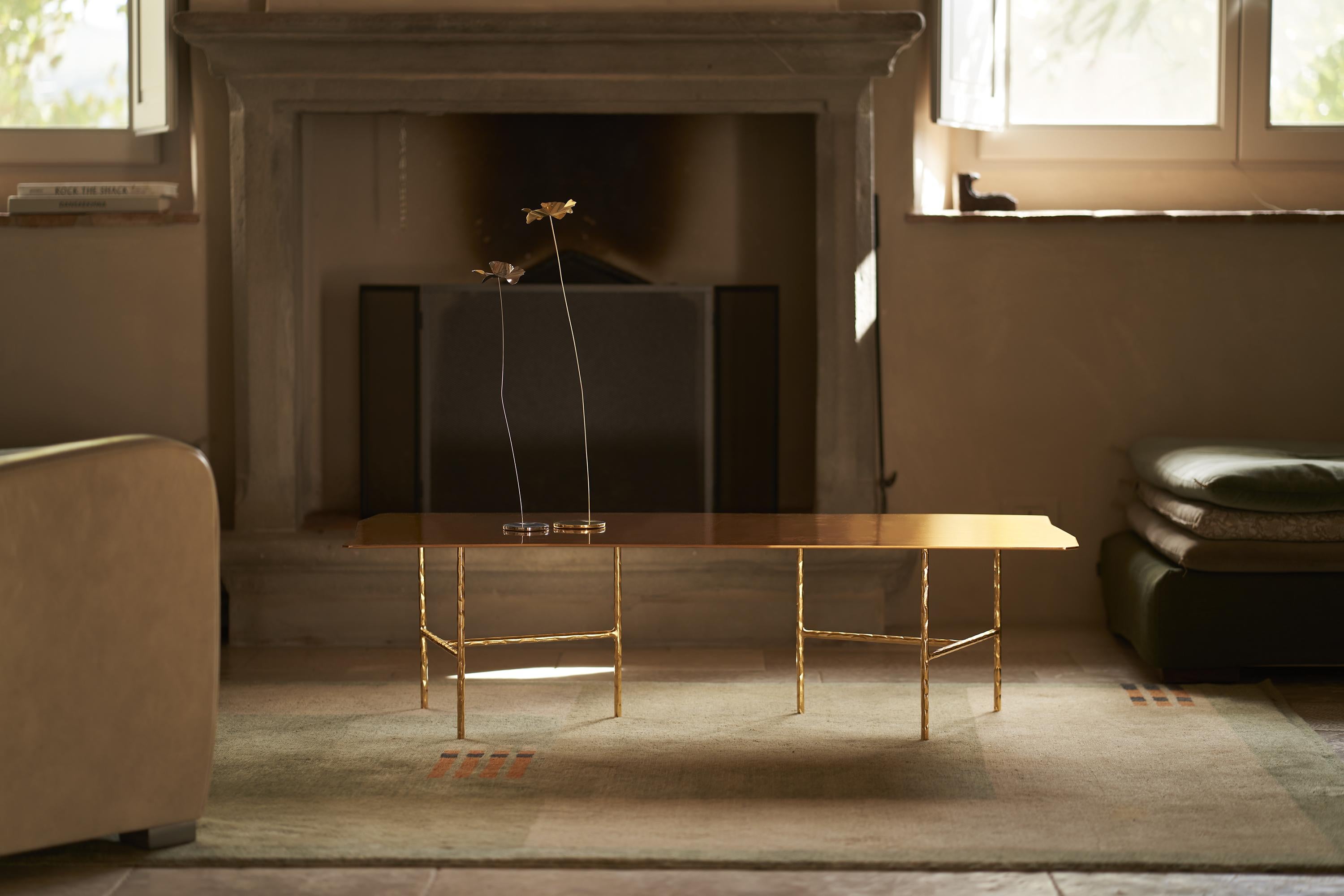 Italian XXX Coffee Table in Steel and Iron Structure with Gold Finish Top by Lapo Ciatti For Sale