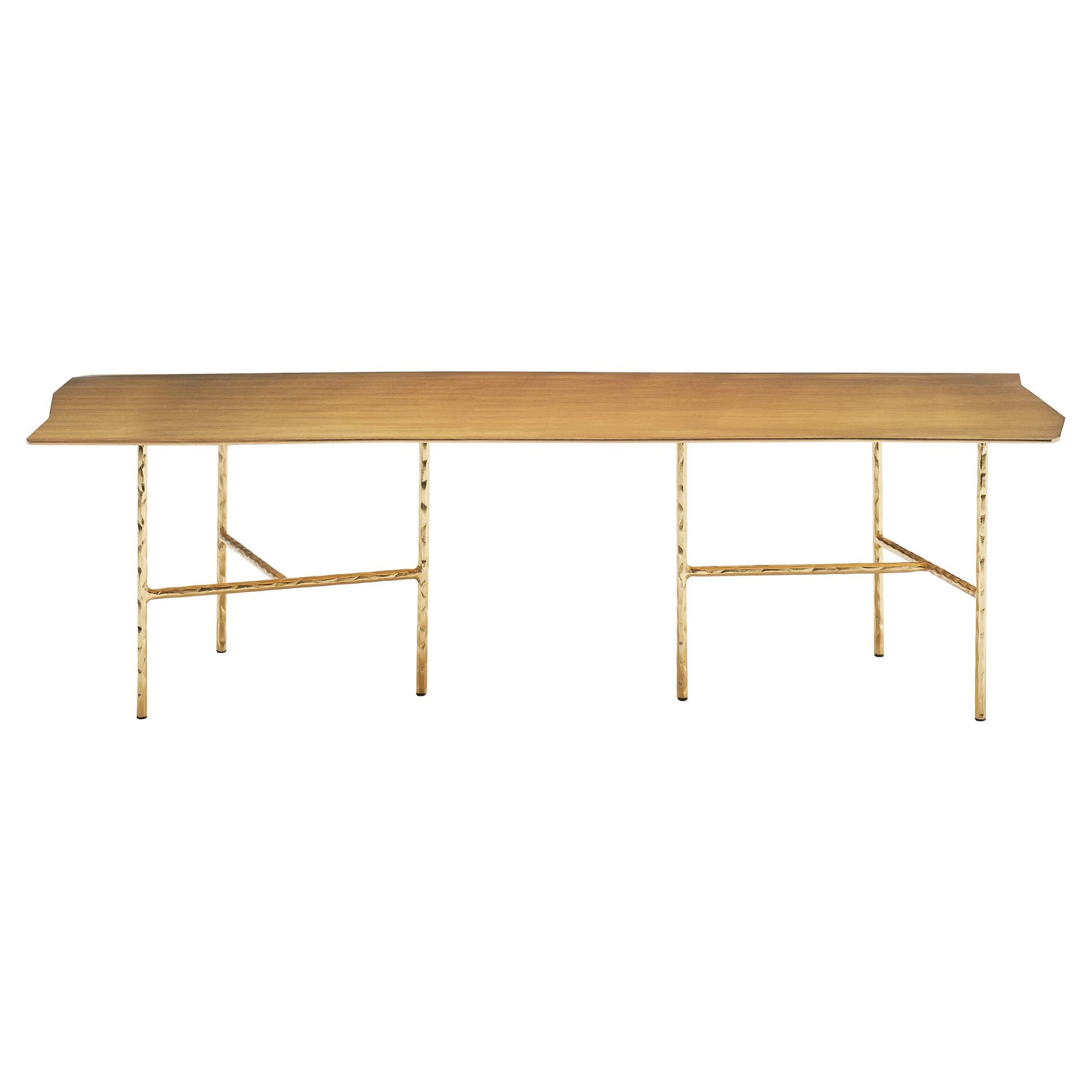 Table basse XXX en structure d'acier et de fer avec plateau en finition dorée de Lapo Ciatti