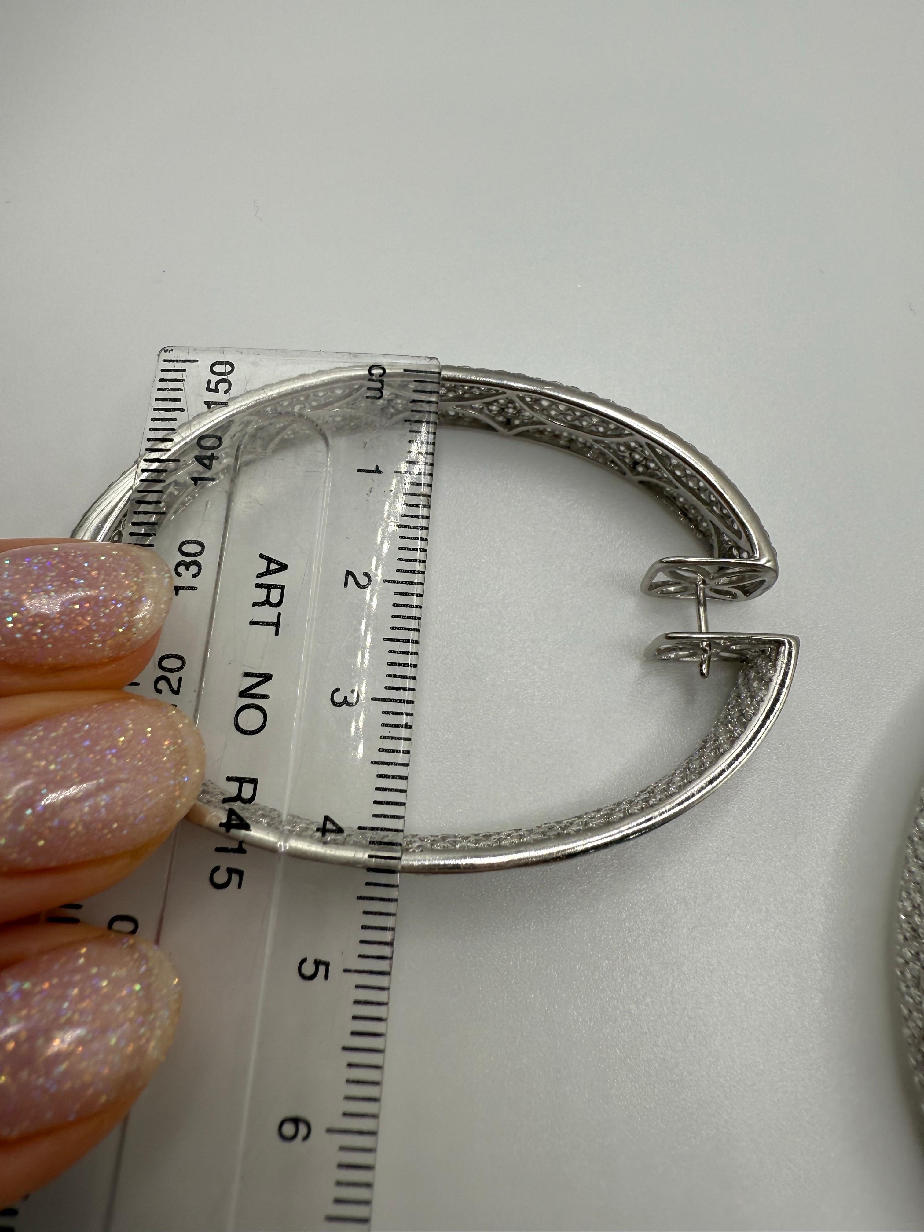 XXXL Hoop earrings Pave setting 22ct 18KT white gold DIAMOND HOOPS For Sale 1