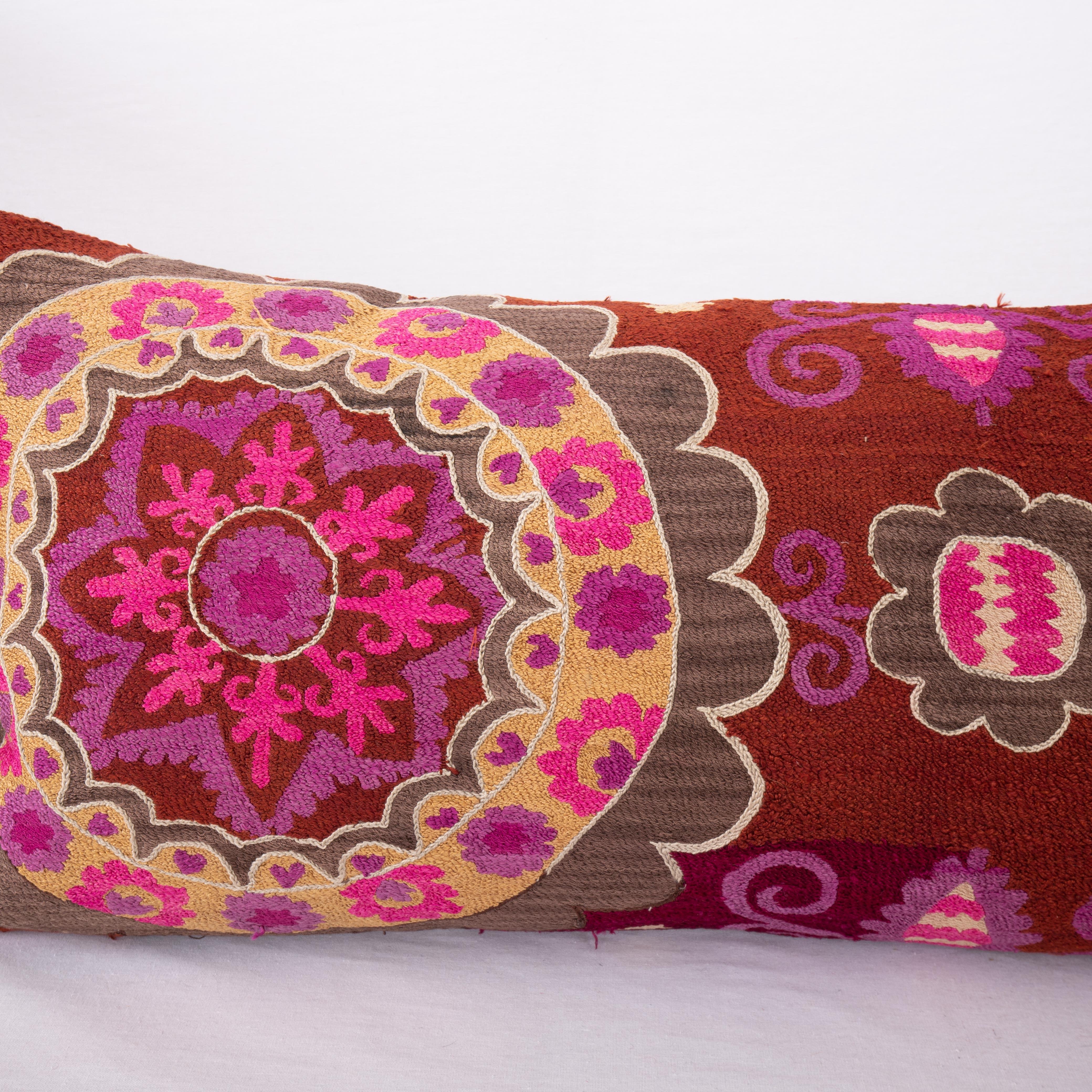 Embroidered XXXL Suzani Lumbar Pillowcase Fashioned from Tashkent Suzani, Uzbekistan
