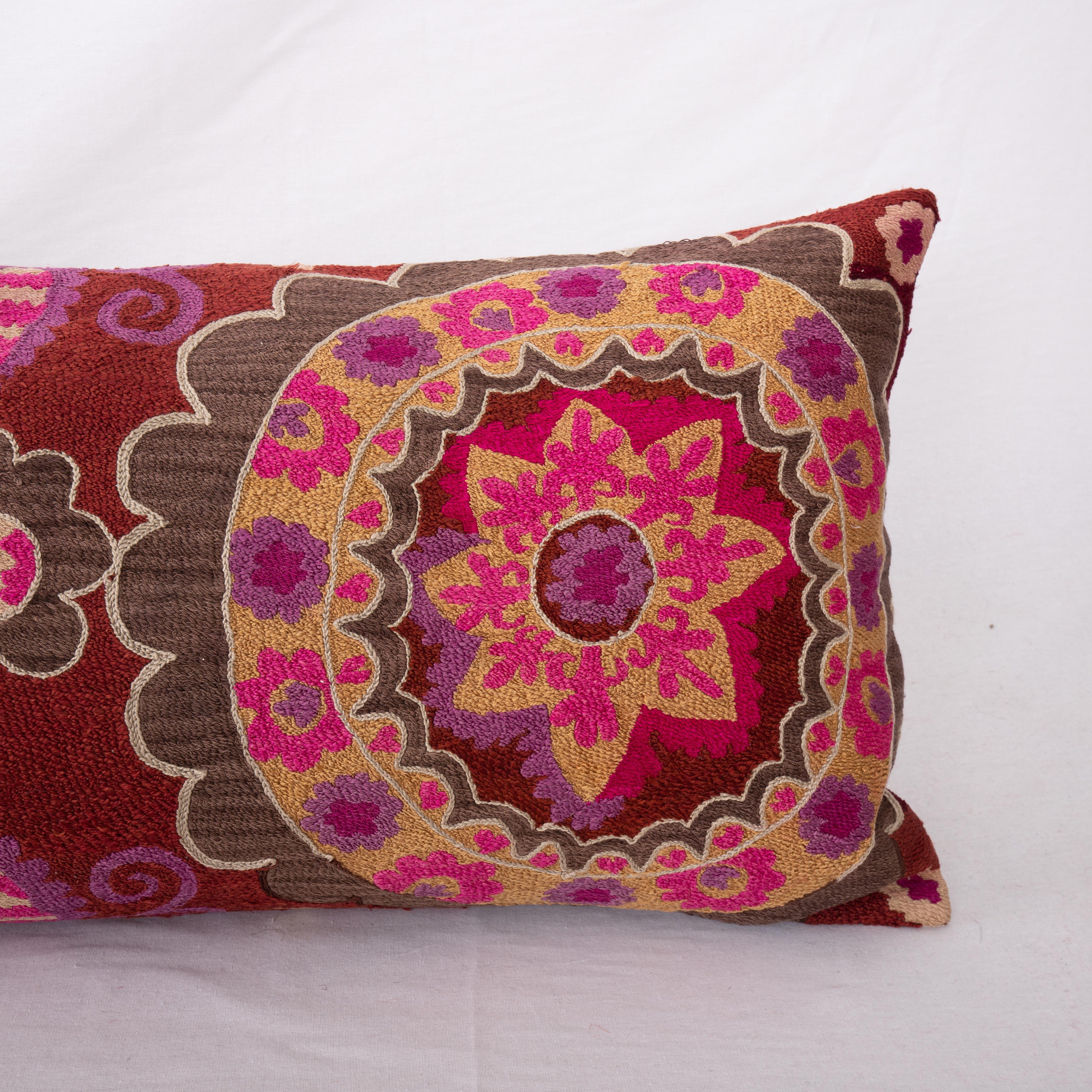 20th Century XXXL Suzani Lumbar Pillowcase Fashioned from Tashkent Suzani, Uzbekistan