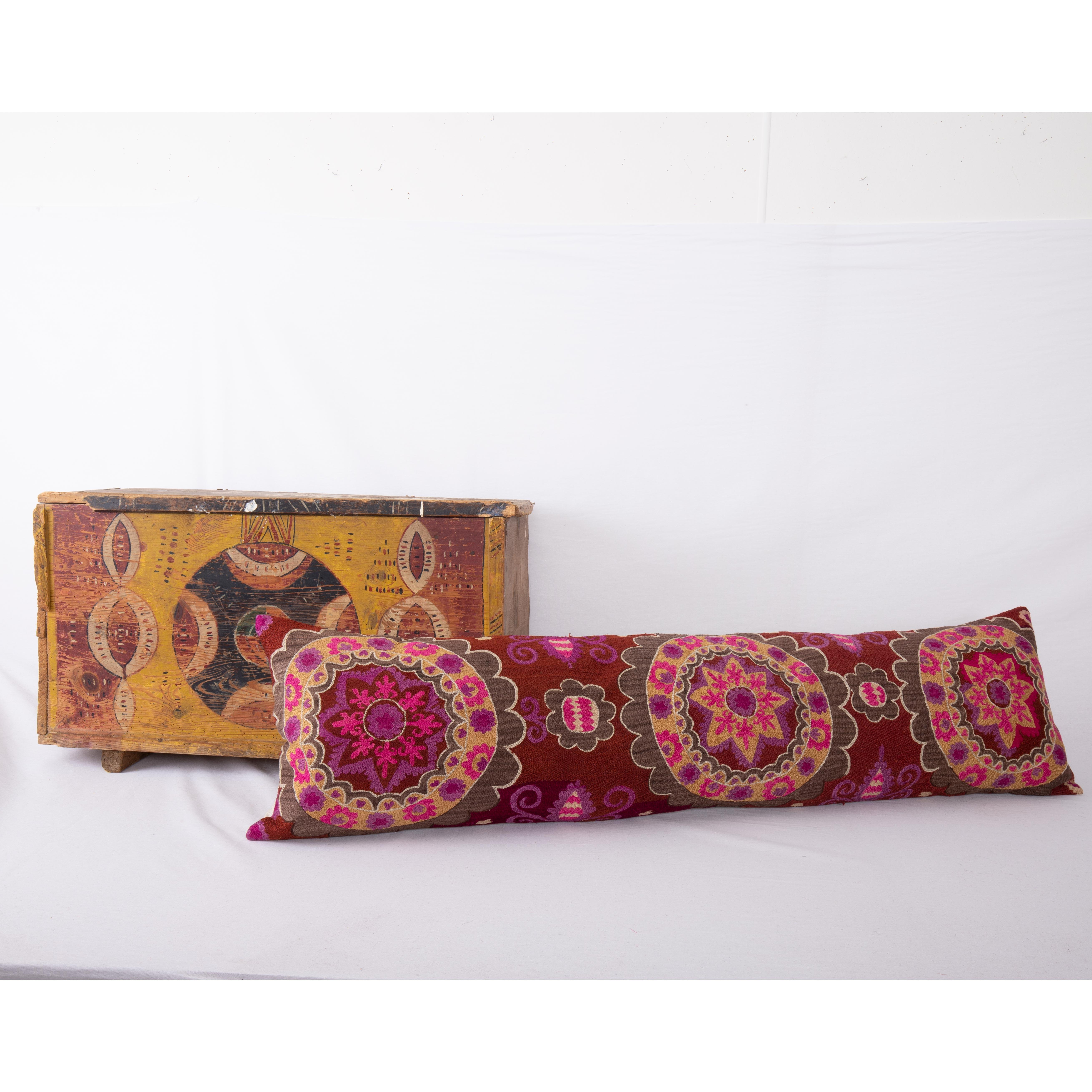 Silk XXXL Suzani Lumbar Pillowcase Fashioned from Tashkent Suzani, Uzbekistan