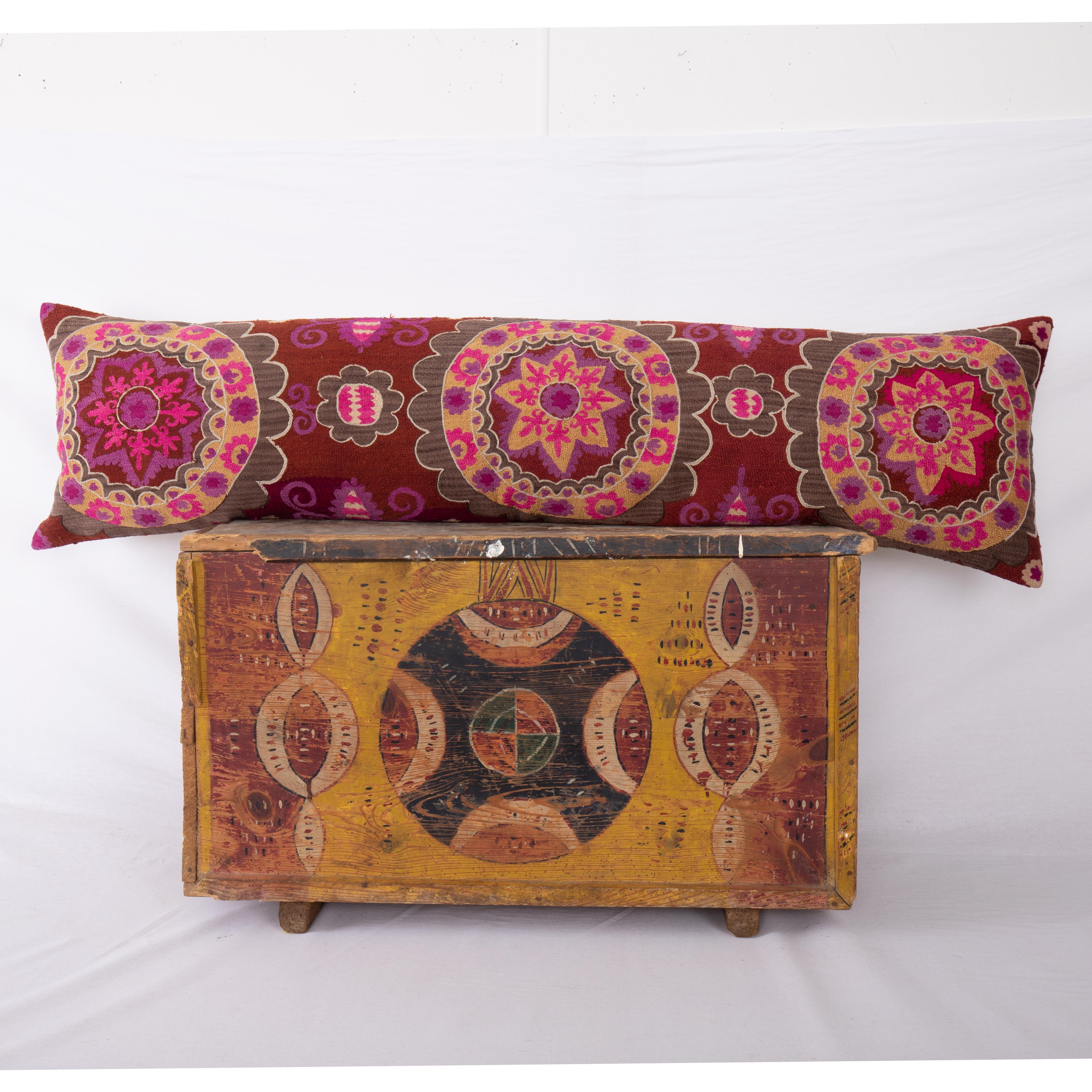 XXXL Suzani Lumbar Pillowcase Fashioned from Tashkent Suzani, Uzbekistan 1