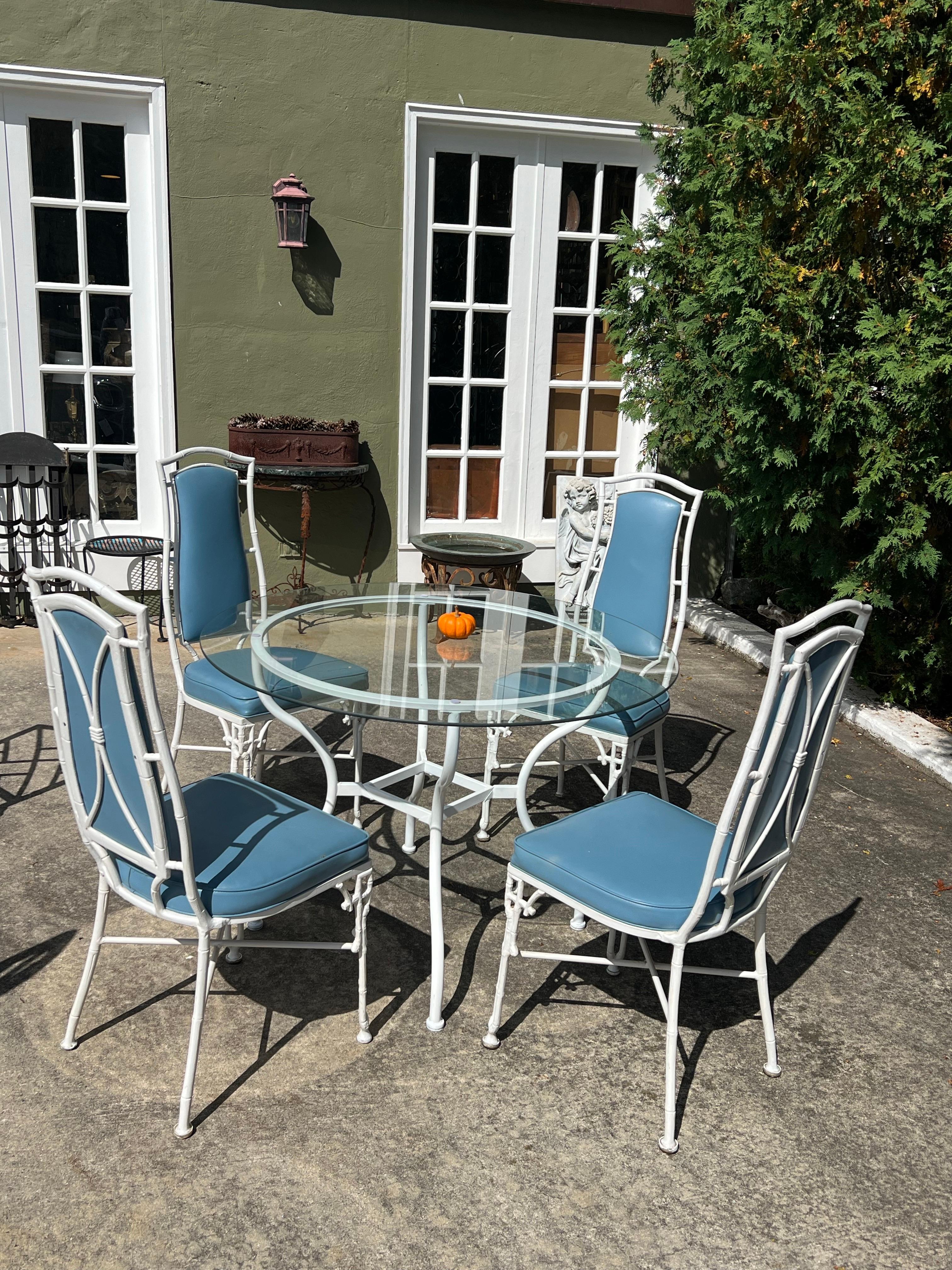 Hollywood Regency Chinese Chippendale Bamboo Patio Set by Kessler For Sale