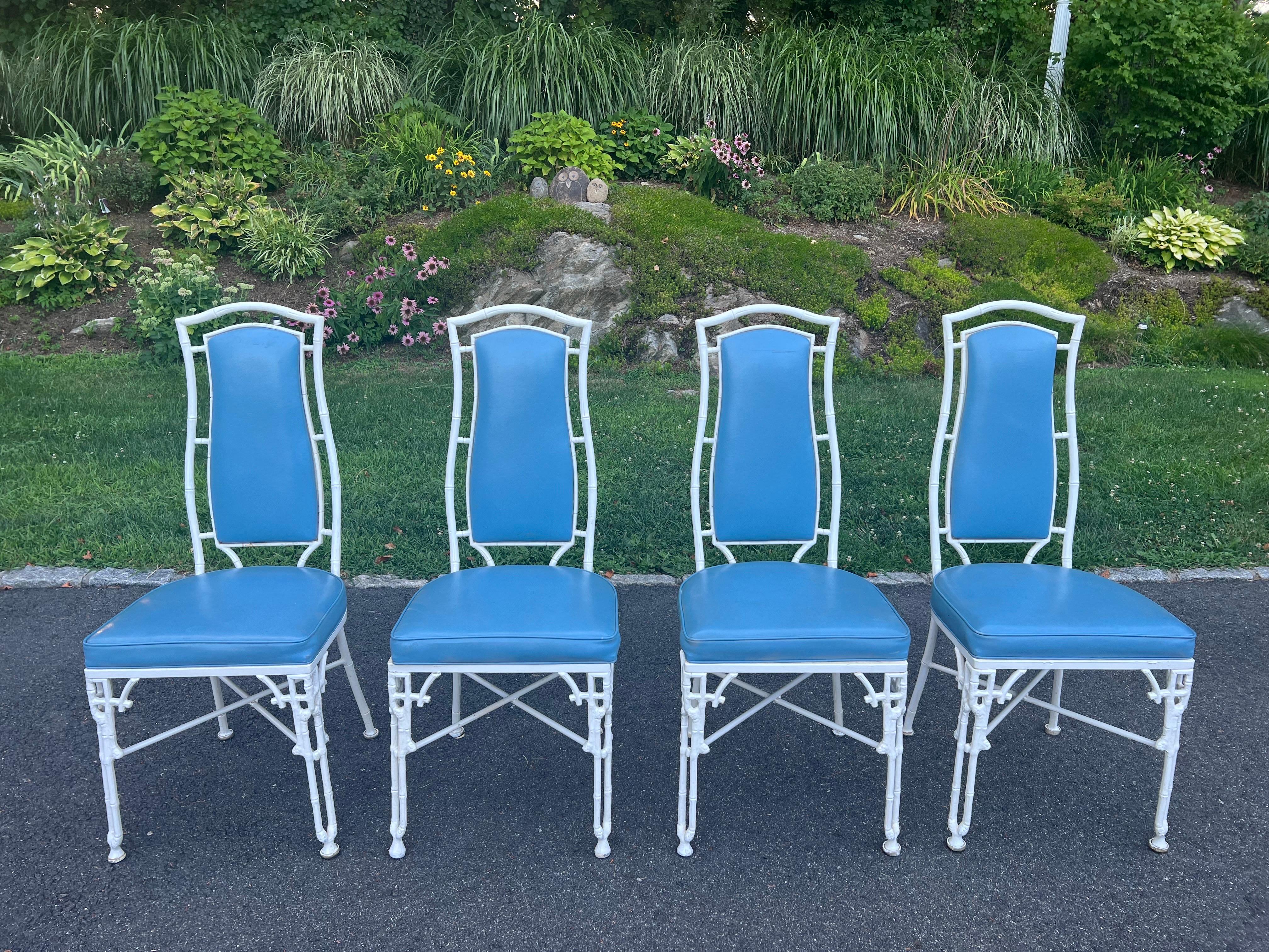Glass Chinese Chippendale Bamboo Patio Set by Kessler For Sale