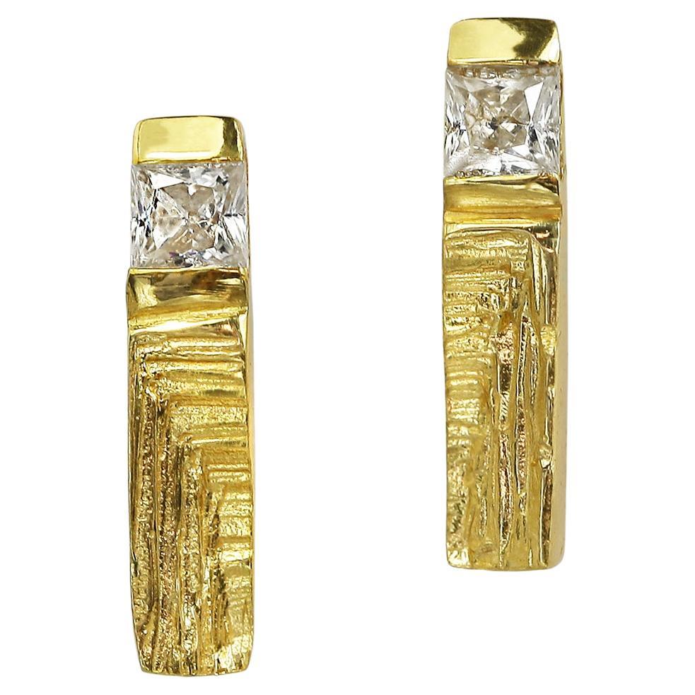 XYZ Lumae 0.36 Carat Diamond Gold Modernist Stud Earrings For Sale