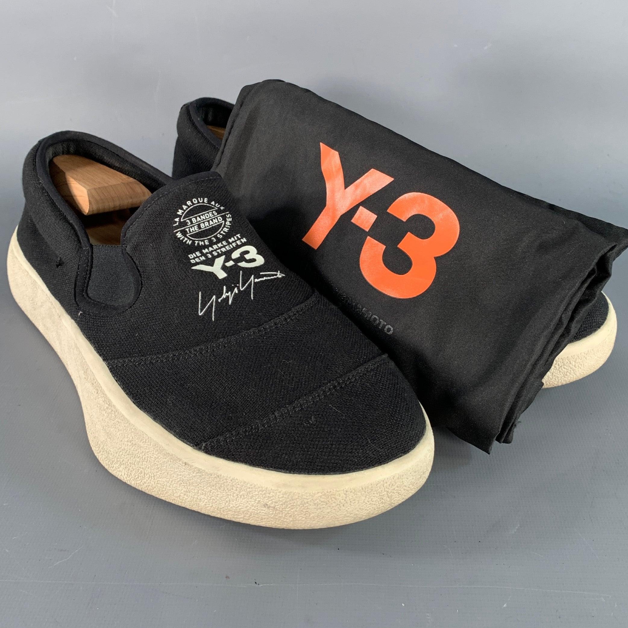 Y-3 2018 Taglia 10 Tangutsu Nero Bianco Logo Canvas Slip On Sneakers in vendita 6