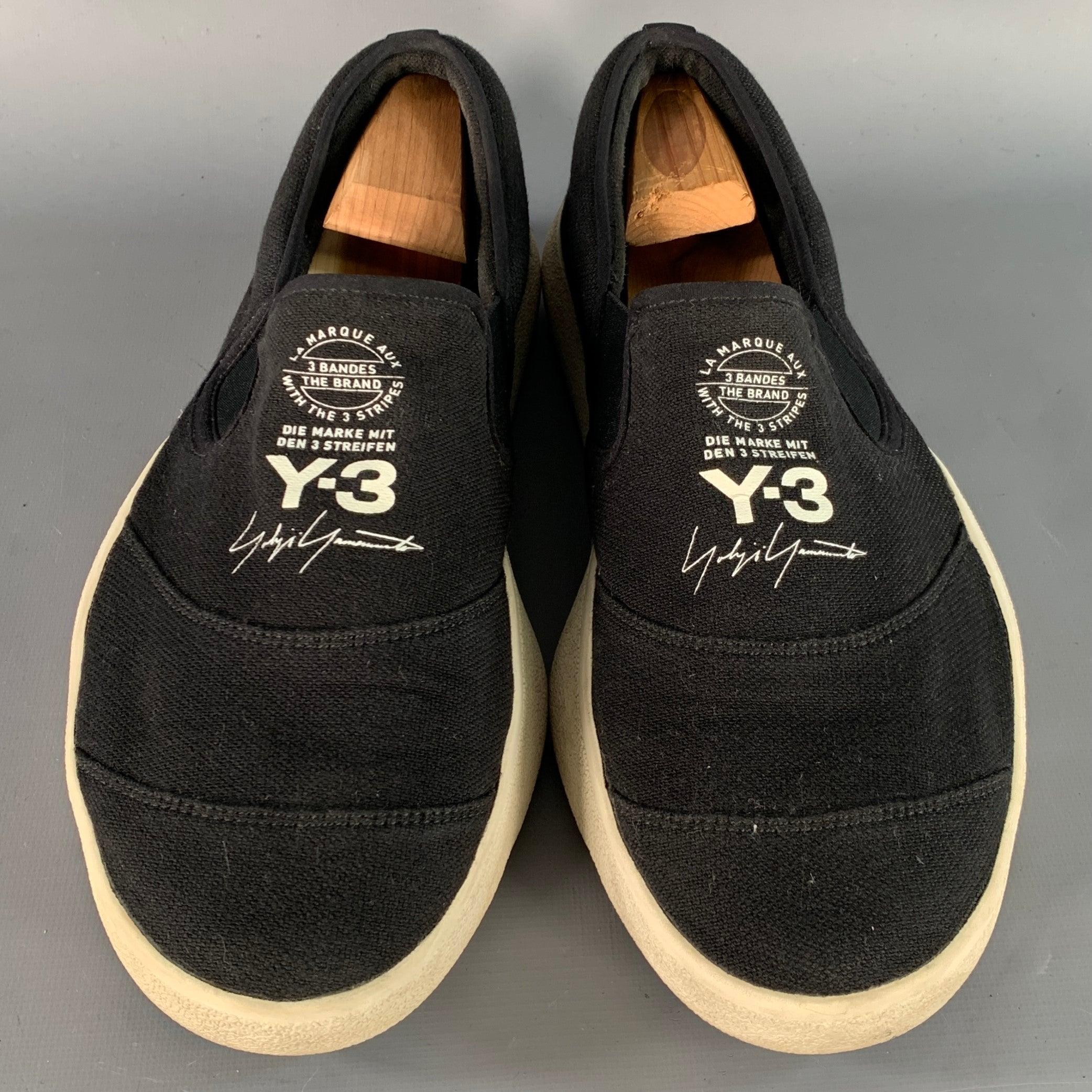 Uomo Y-3 2018 Taglia 10 Tangutsu Nero Bianco Logo Canvas Slip On Sneakers in vendita