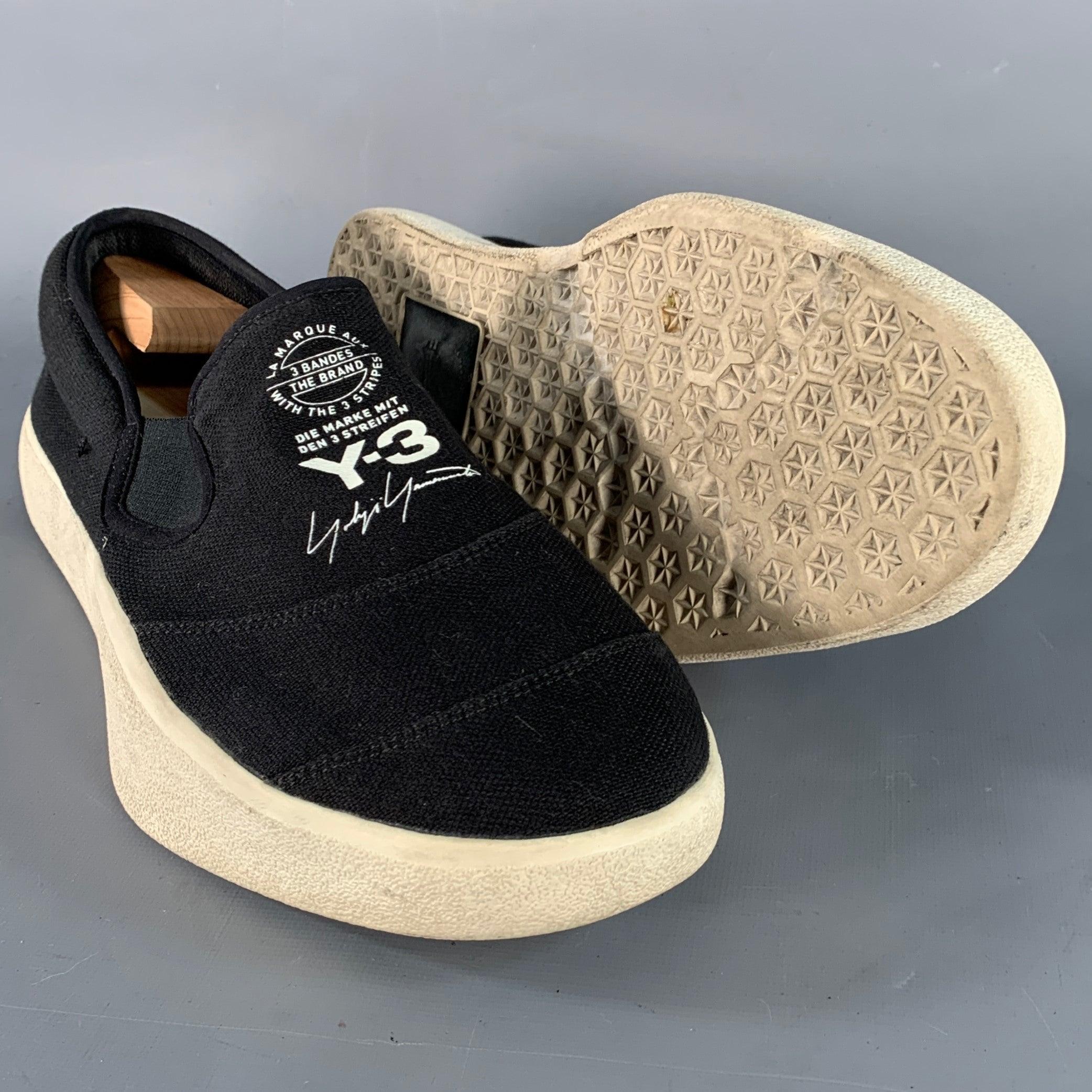 Y-3 2018 Taglia 10 Tangutsu Nero Bianco Logo Canvas Slip On Sneakers in vendita 1
