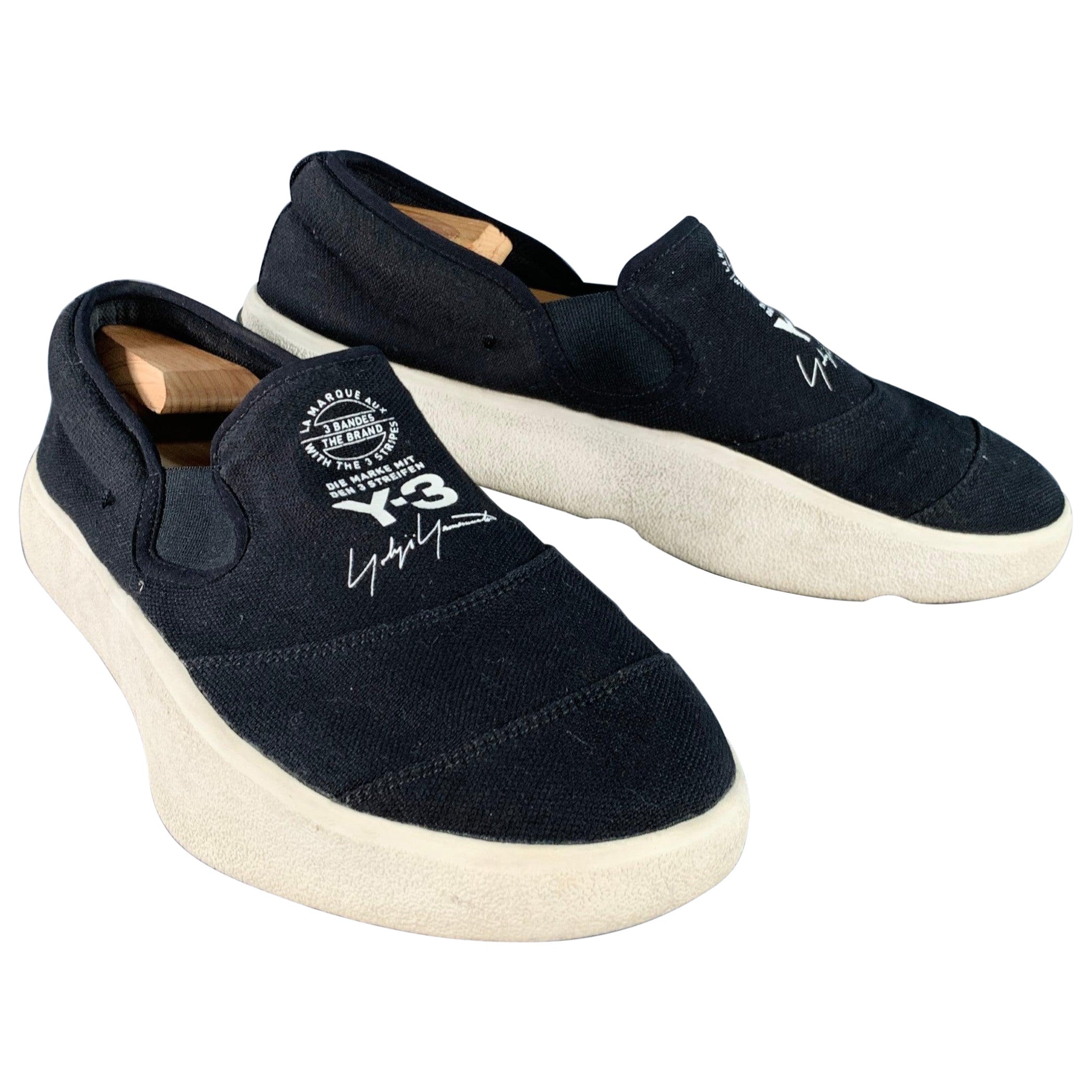 Y-3 2018 Talla 10 Tangutsu Negro Blanco Logo Lona Zapatillas Slip On
