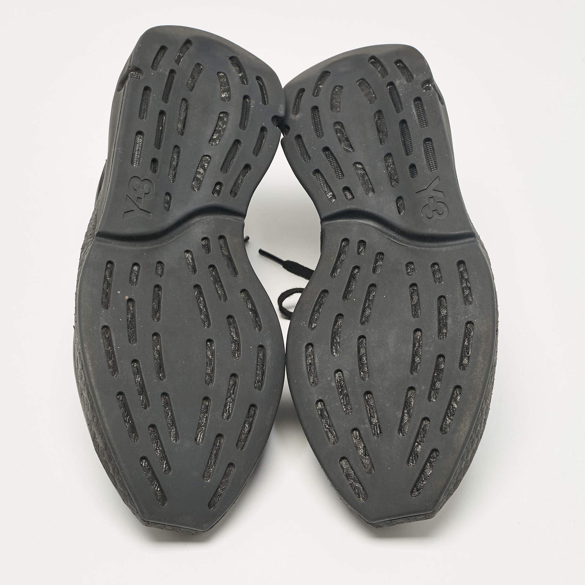 Y-3 Black Leather and Nylon Low Top Sneakers Size 42.5 For Sale 2