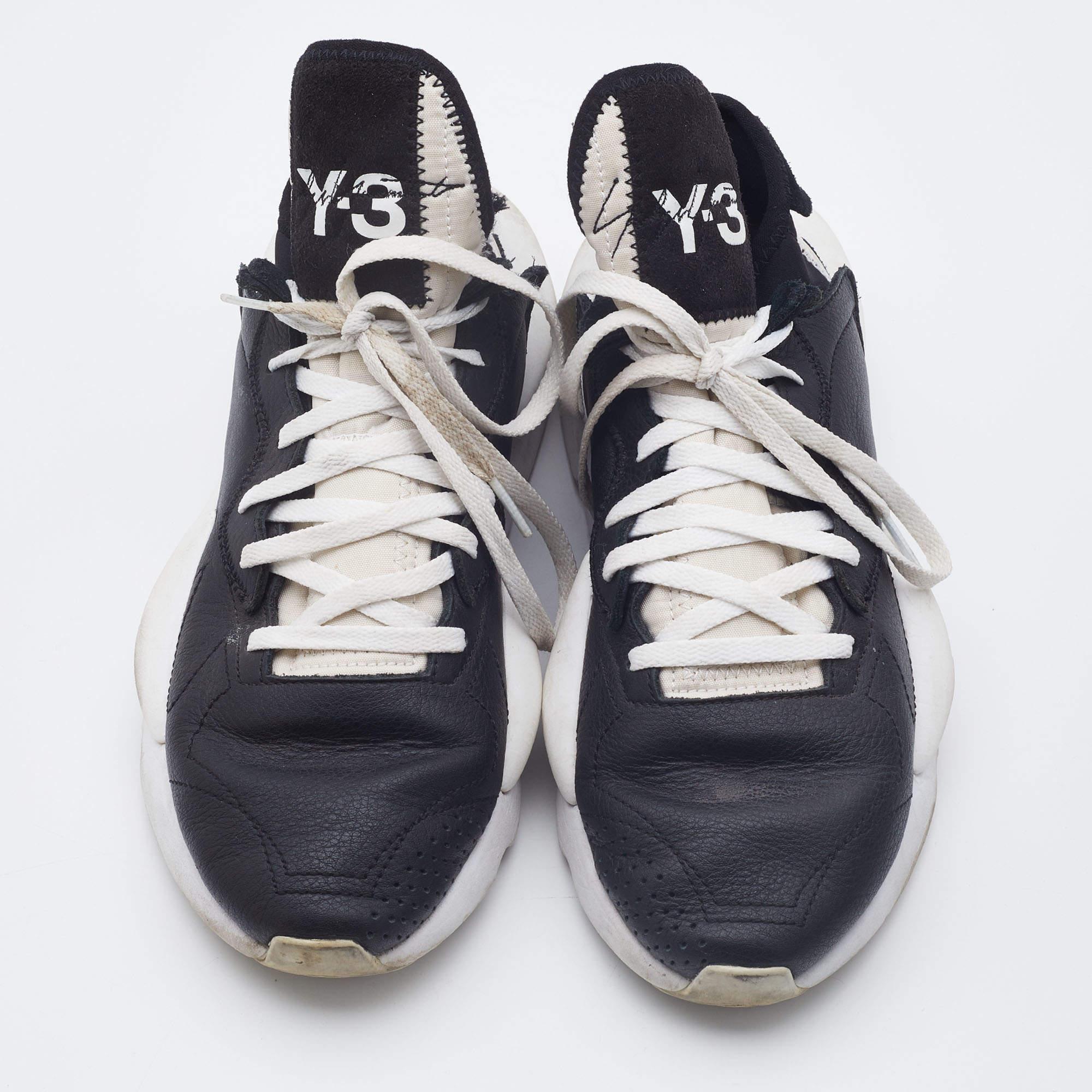 Gray Y-3 Black/White Leather and Fabric Kaiwa Sneakers Size 40 For Sale