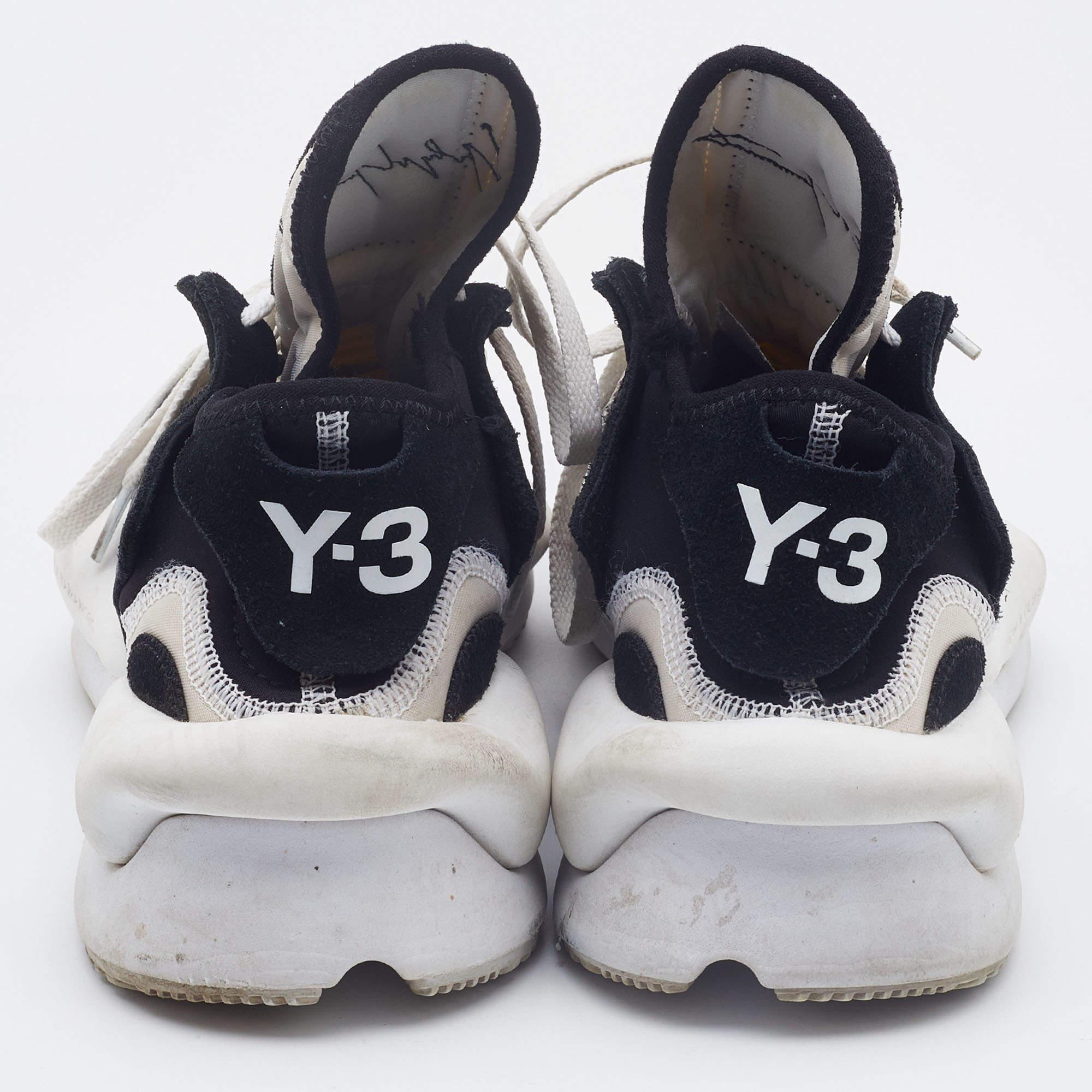 Women's Y-3 Black/White Leather and Fabric Kaiwa Sneakers Size 40 For Sale