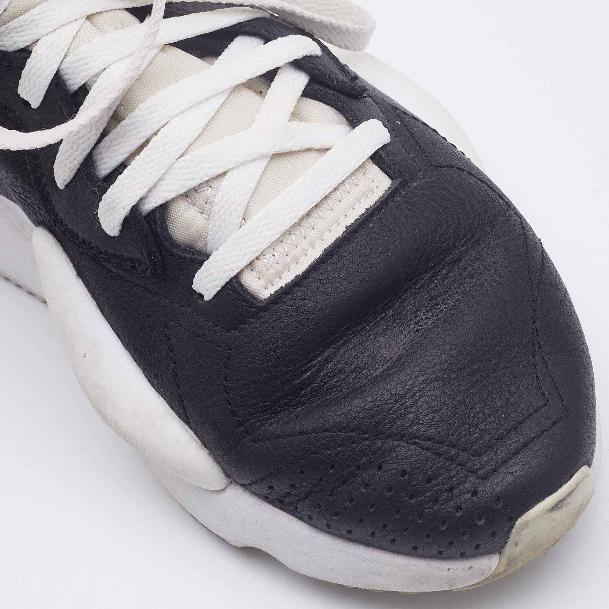 Y-3 Black/White Leather and Fabric Kaiwa Sneakers Size 40 For Sale 3