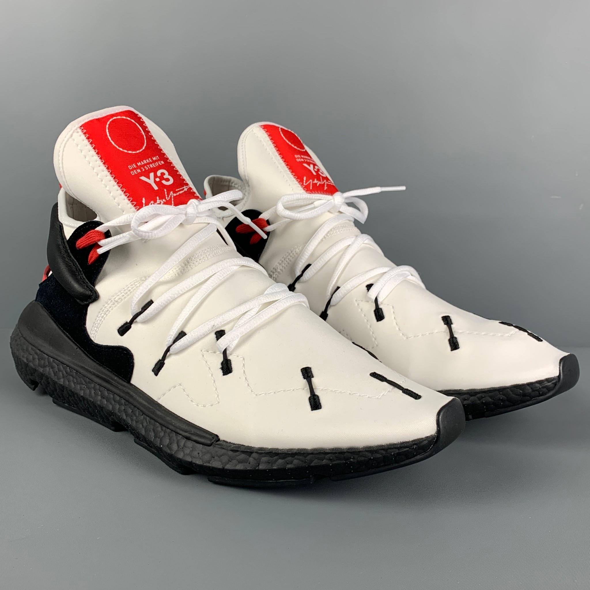 Y-3 by YOHJI YAMAMOTO sneakers comes in white & black mixed materials with a leather trim featuring a rubber sole and a lace up closure. 

New With Box. 
Marked: 12

Outsole: 13 in. x 5 in. 