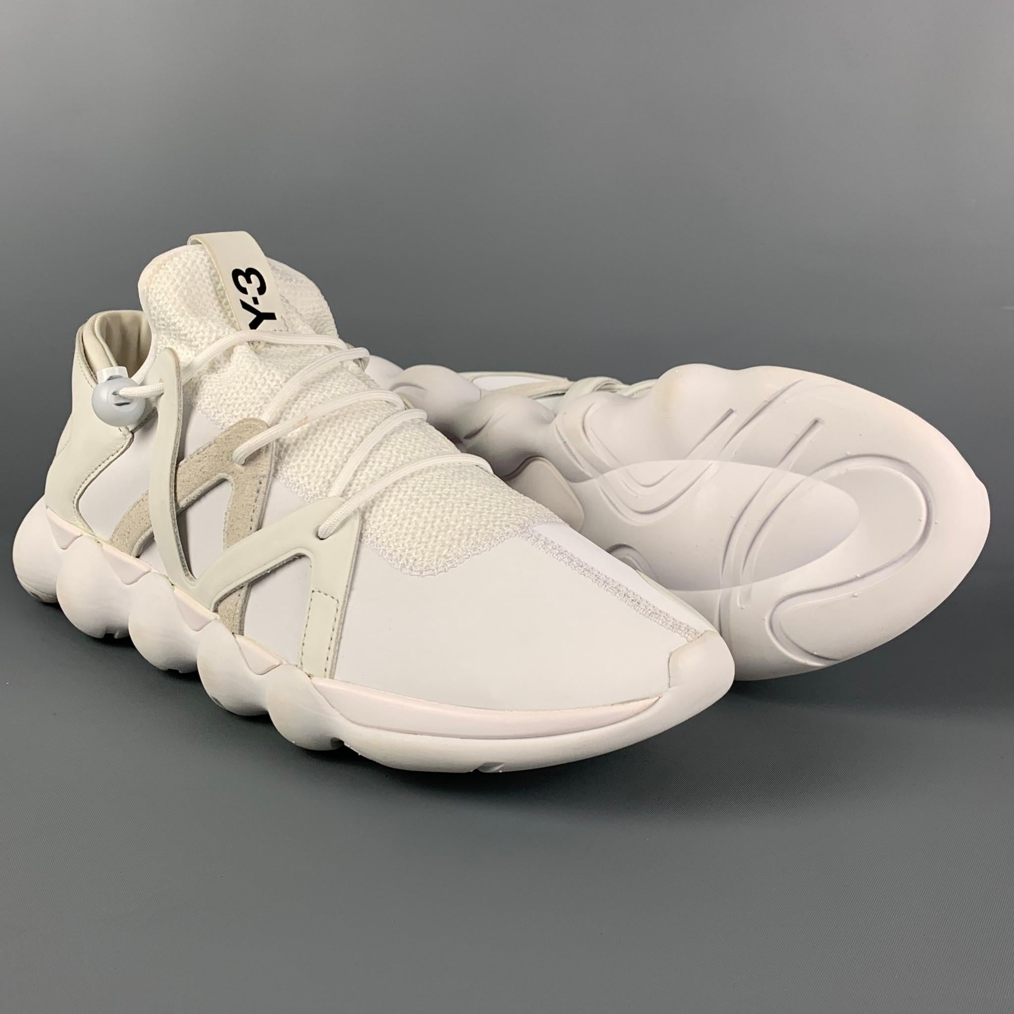 Gray Y-3 by YOHJI YAMAMOTO Size 12.5 White Mixed Fabrics Leather Kyujo Low Sneakers