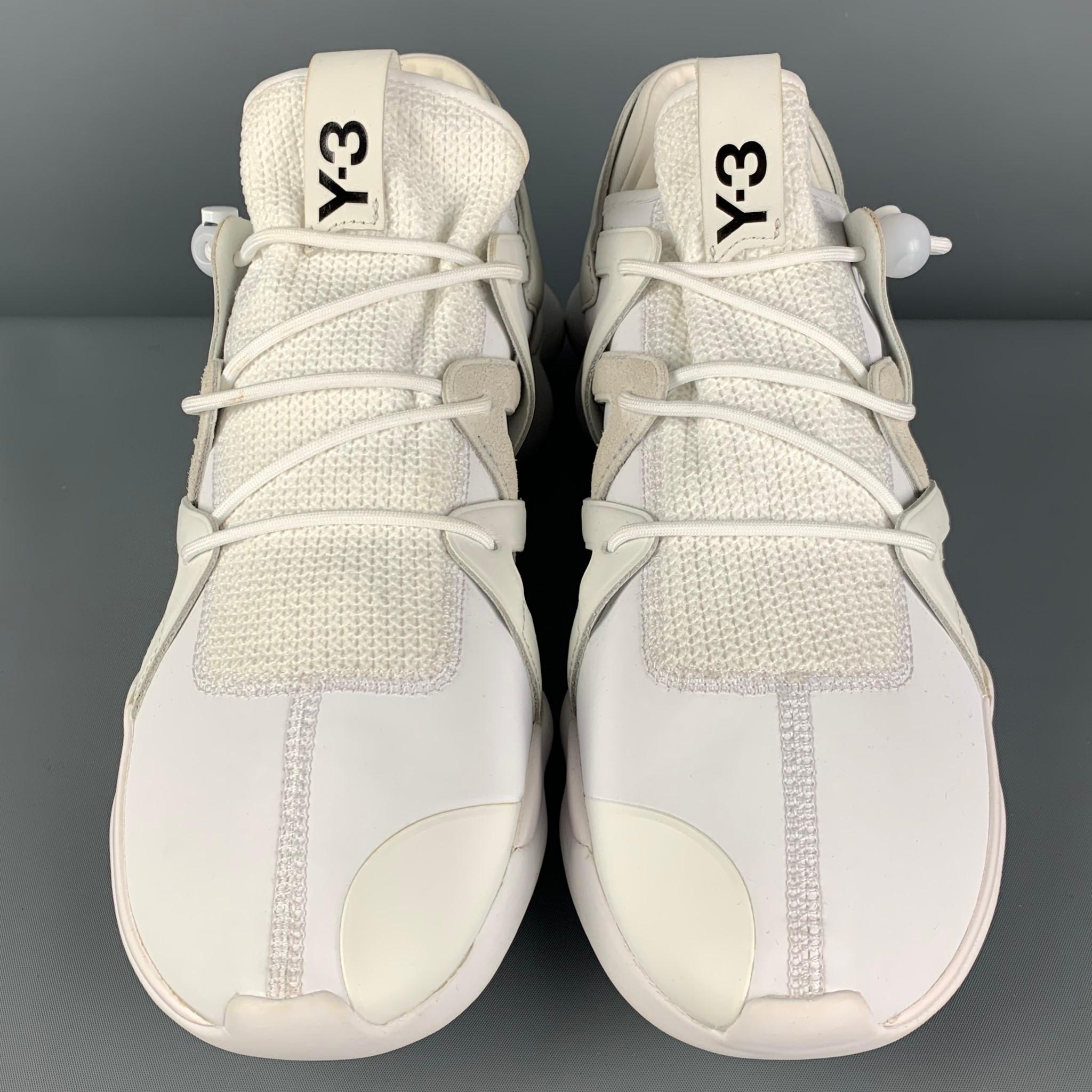 Y-3 by YOHJI YAMAMOTO Size 12.5 White Mixed Fabrics Leather Kyujo Low Sneakers In Good Condition In San Francisco, CA