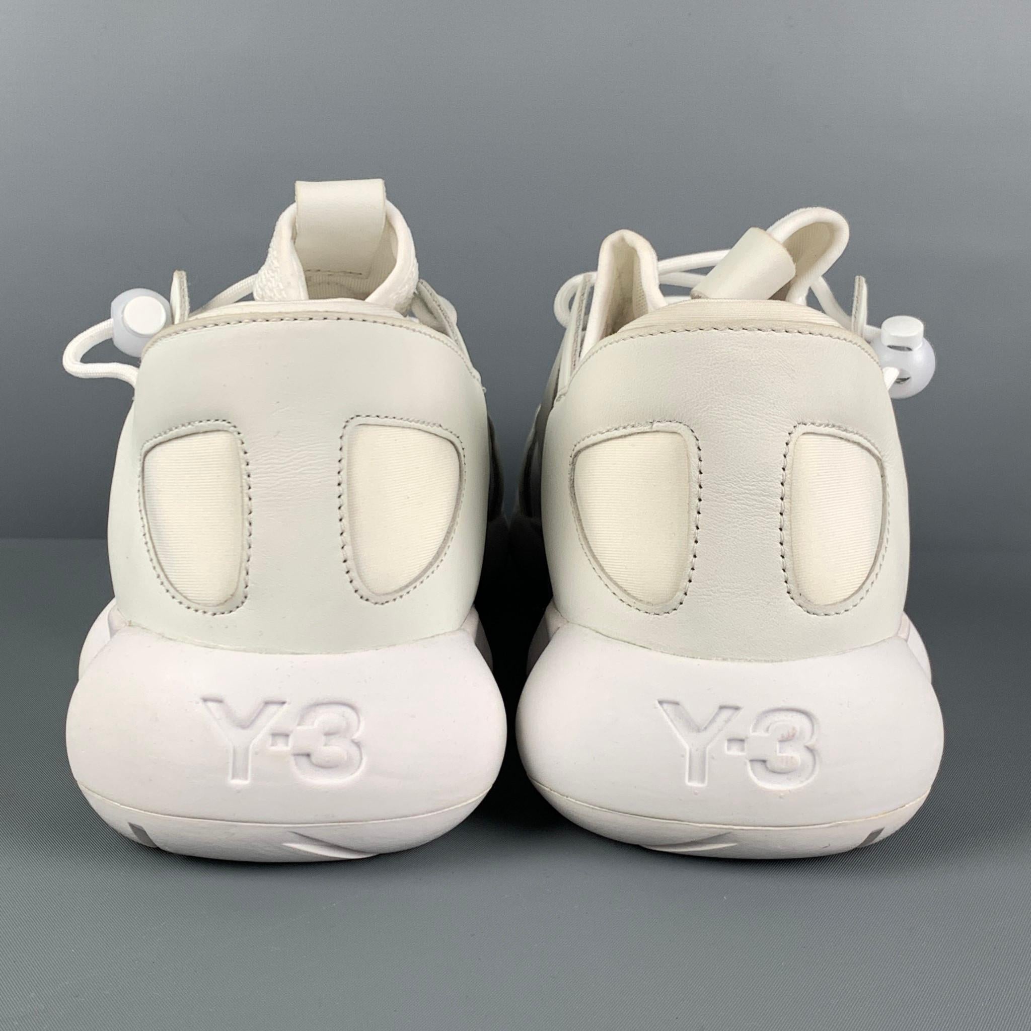 Men's Y-3 by YOHJI YAMAMOTO Size 12.5 White Mixed Fabrics Leather Kyujo Low Sneakers