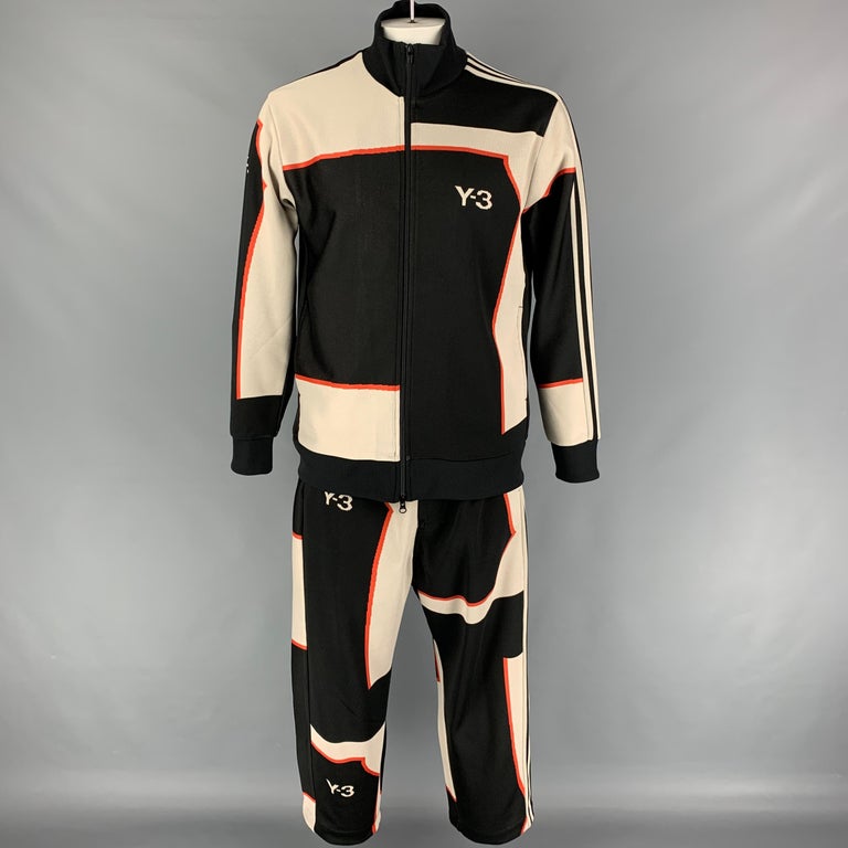 Y 3 by YOHJI YAMAMOTO Size XL Black Cream Color Block Polyester Tracksuit