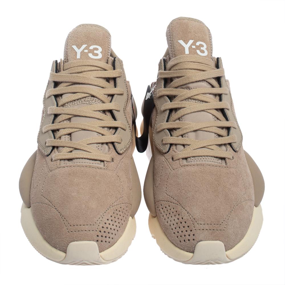Y-3 Kaiwa Beige Wildleder Lace Up Sneakers Größe 38.5 im Zustand „Neu“ in Dubai, Al Qouz 2