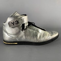 Y-3 Size 10.5 Silver Shimmery Leather High Top Sneakers